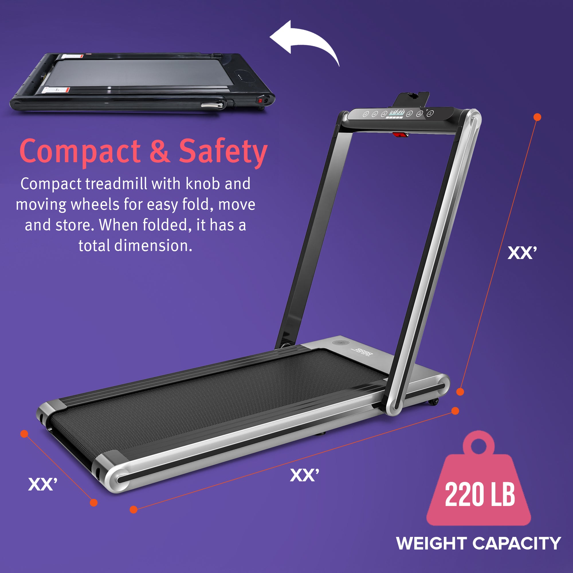 Fitti CF-T4018ASB Folding Treadmill Running Machine 110 Kg Capacity Dual Display Screen