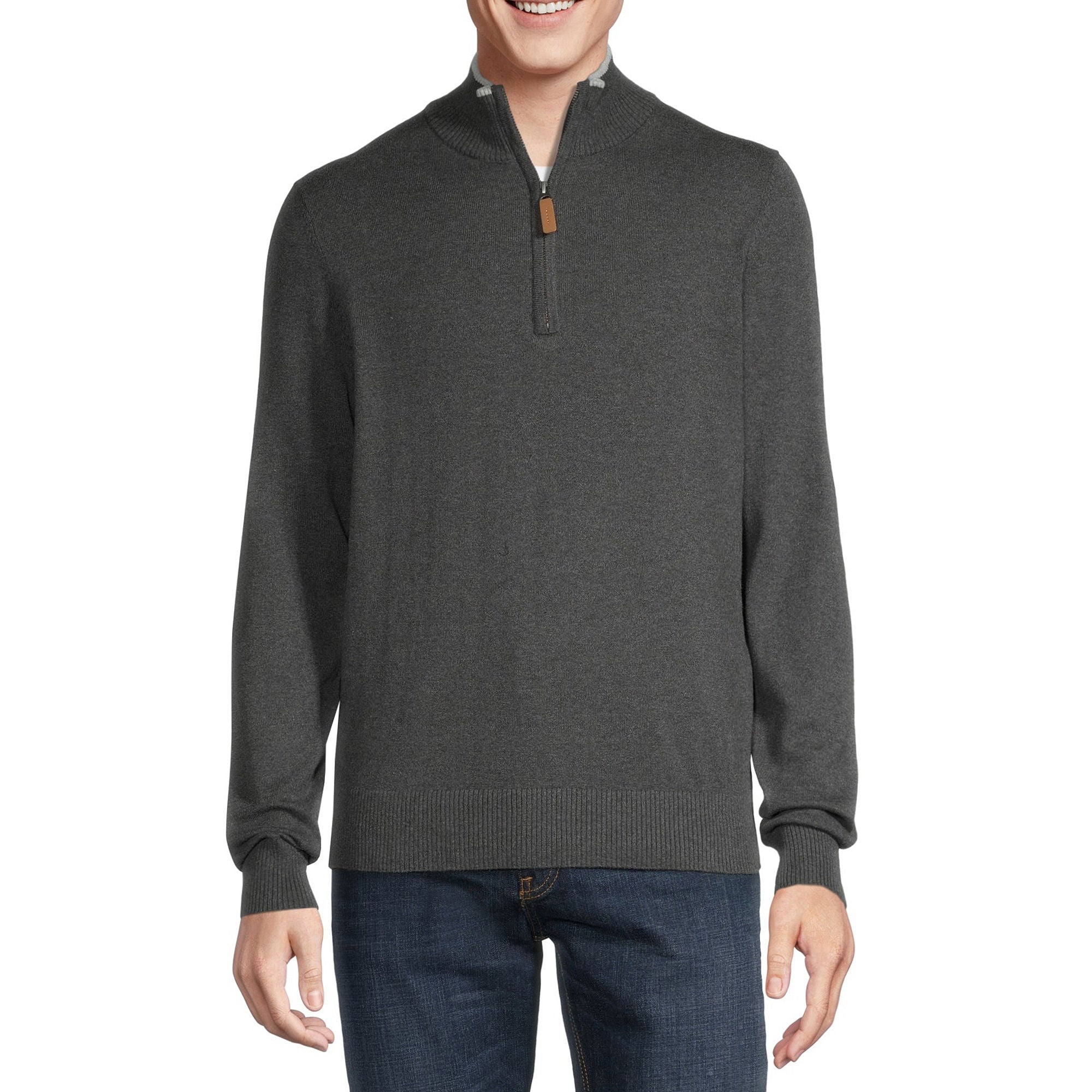 St. John`S Bay St. John's Bay Fine Gauge Quarter Zip Mens Mock Neck Long Sleeve Pullover Sweater - CHARCOAL HEATHER MEDIUM