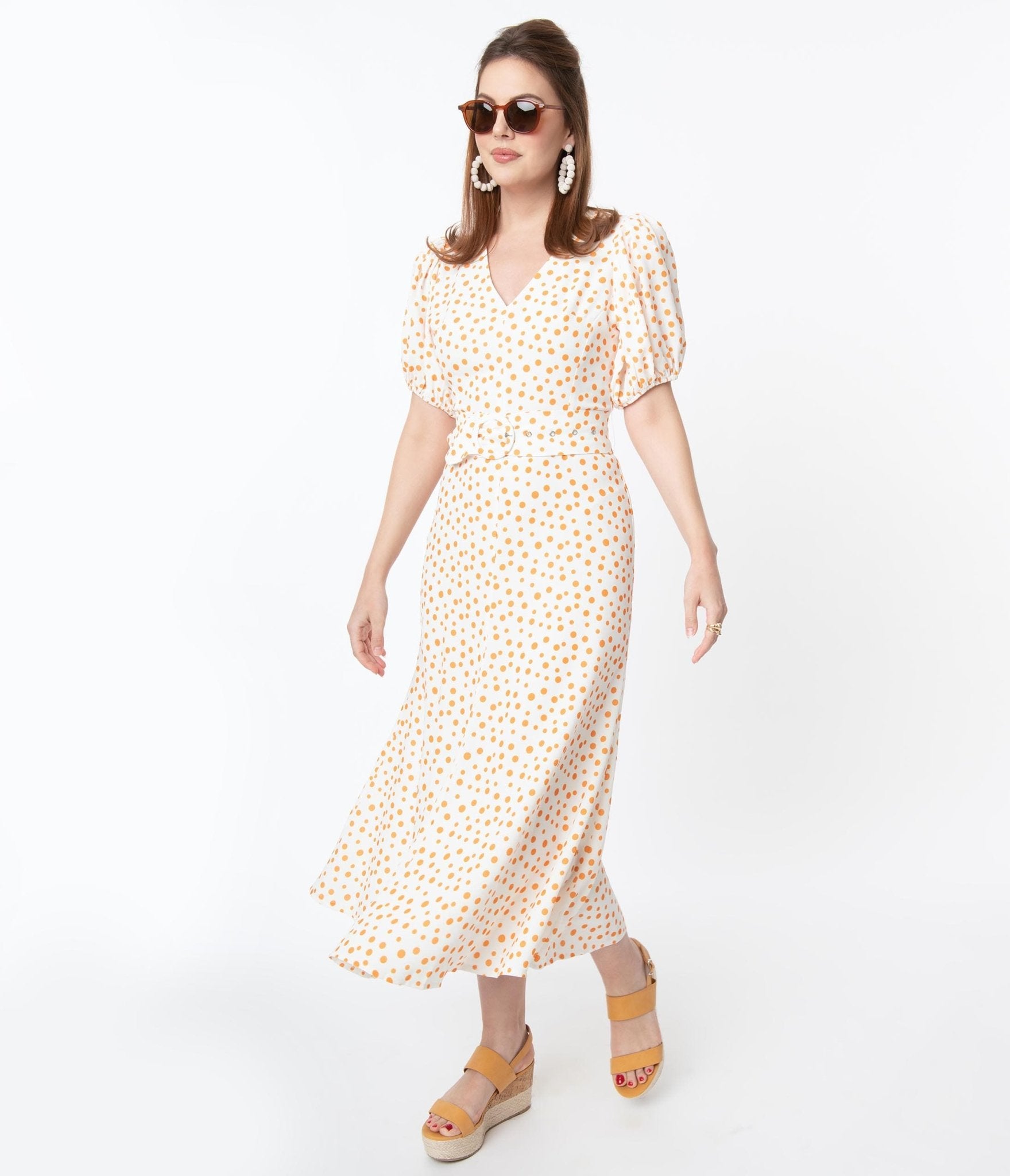 Off White & Orange Polka Dot Catherine Maxi Dress