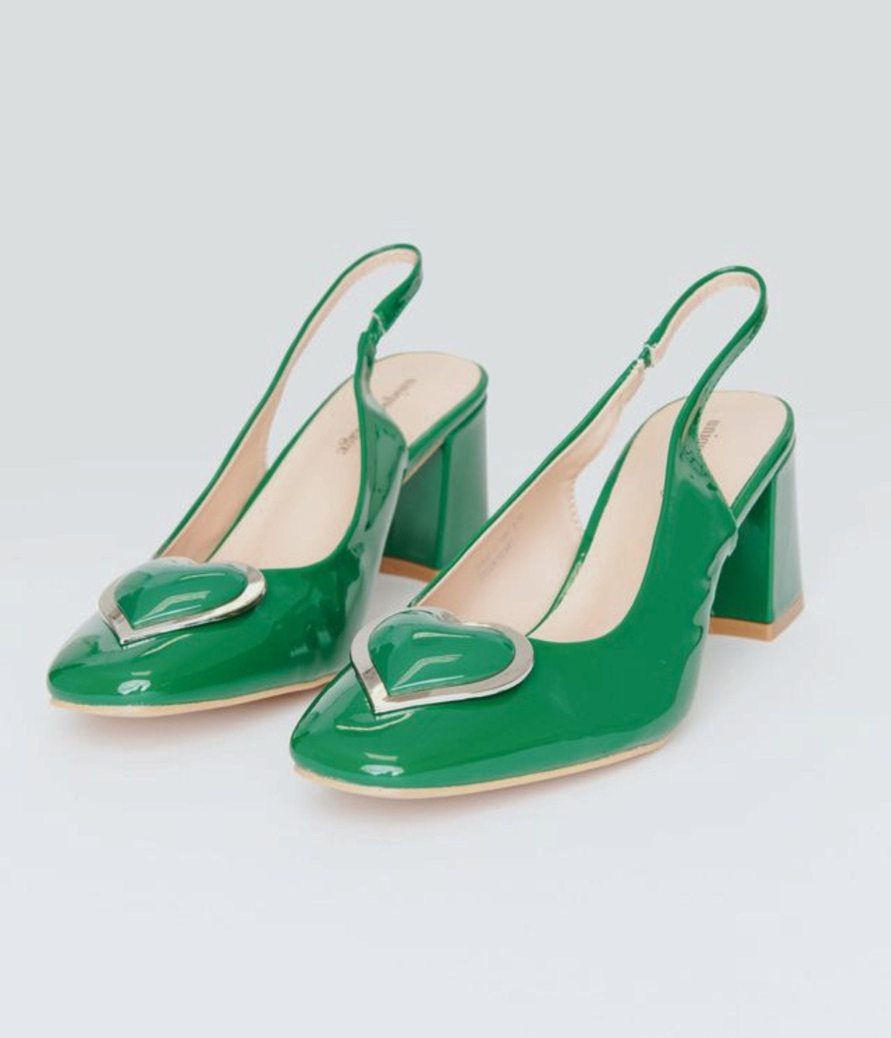 Unique Vintage Green Heart Leatherette Slingback Heels