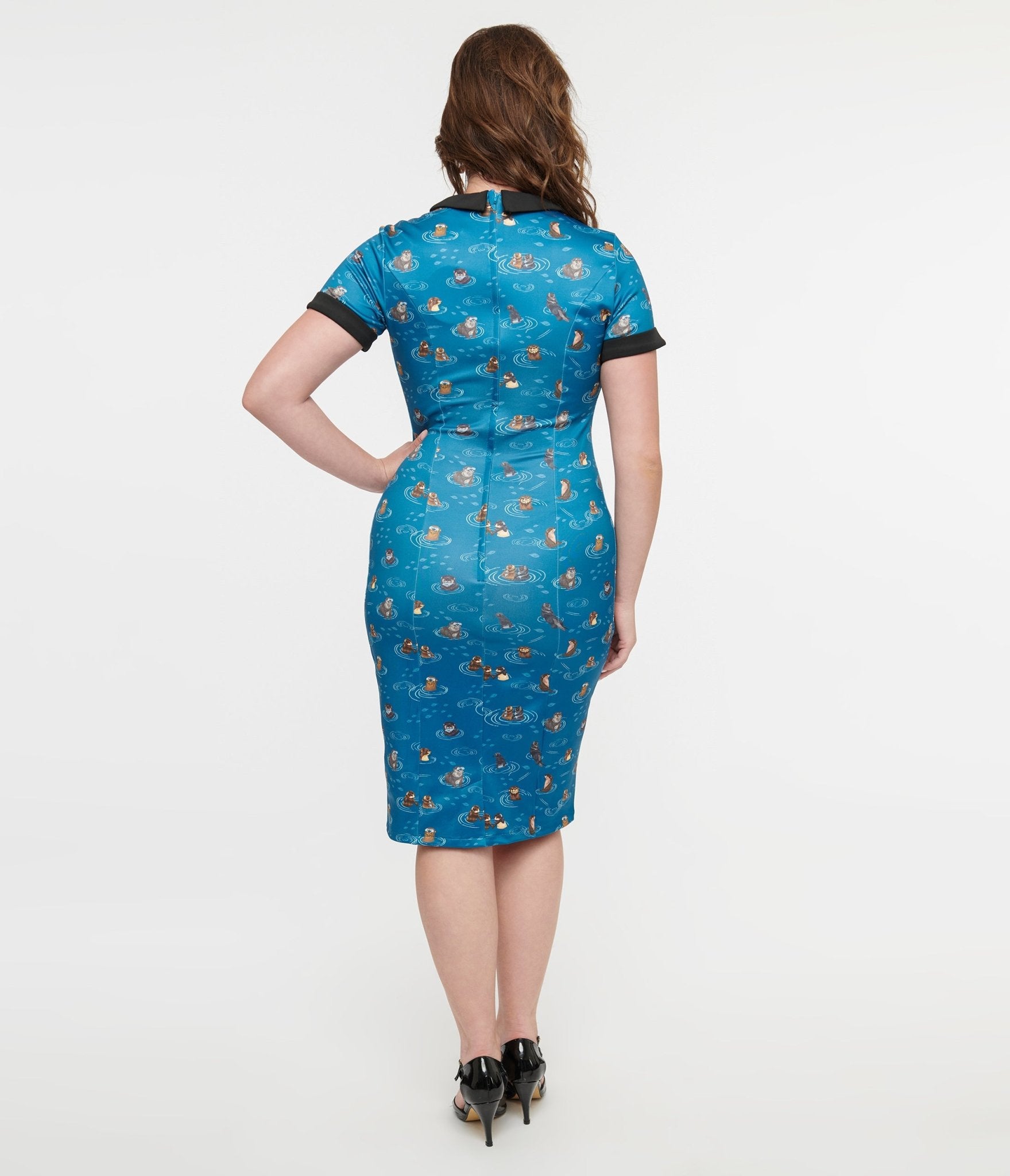 Dolly & Dotty 1950s Blue Otter Print Toni Wiggle Dress