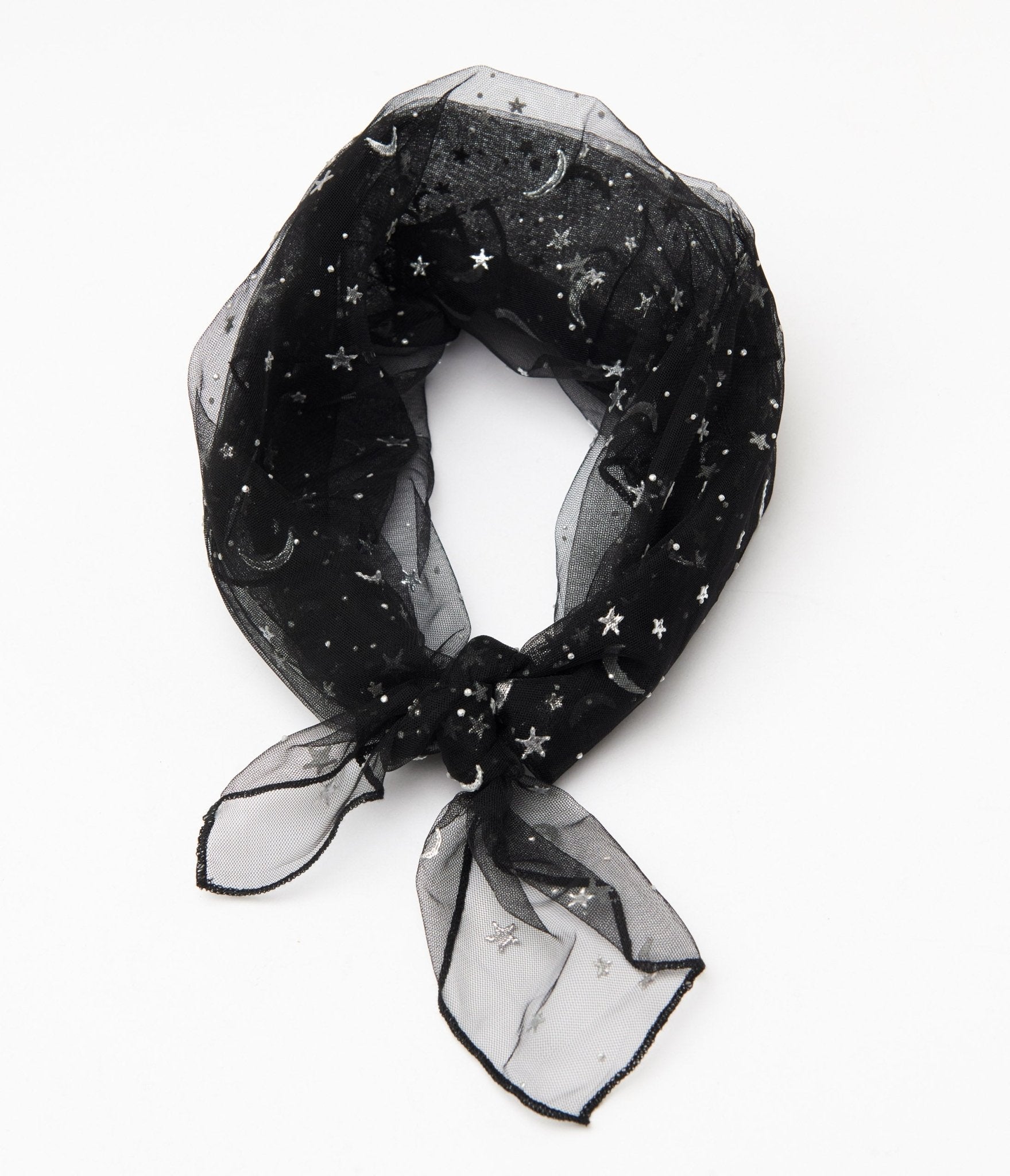 Unique Vintage 1950s Black & Silver Star Print Hair Scarf