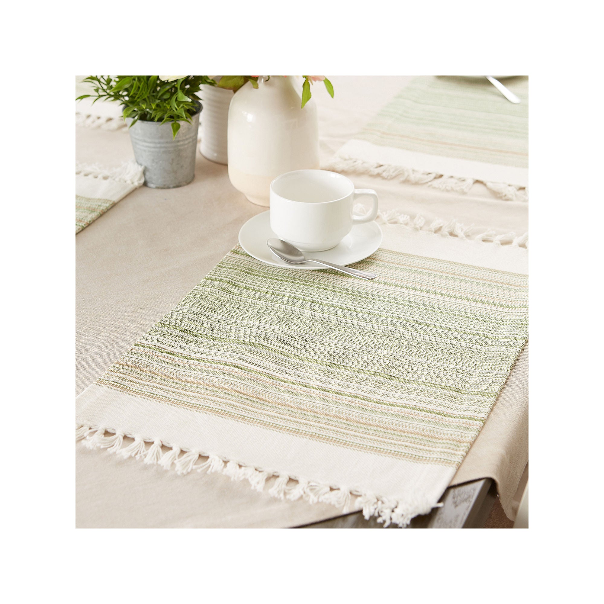 Design Imports Striped Fringed 6-Pc. Placemat - GREEN ONE SIZE