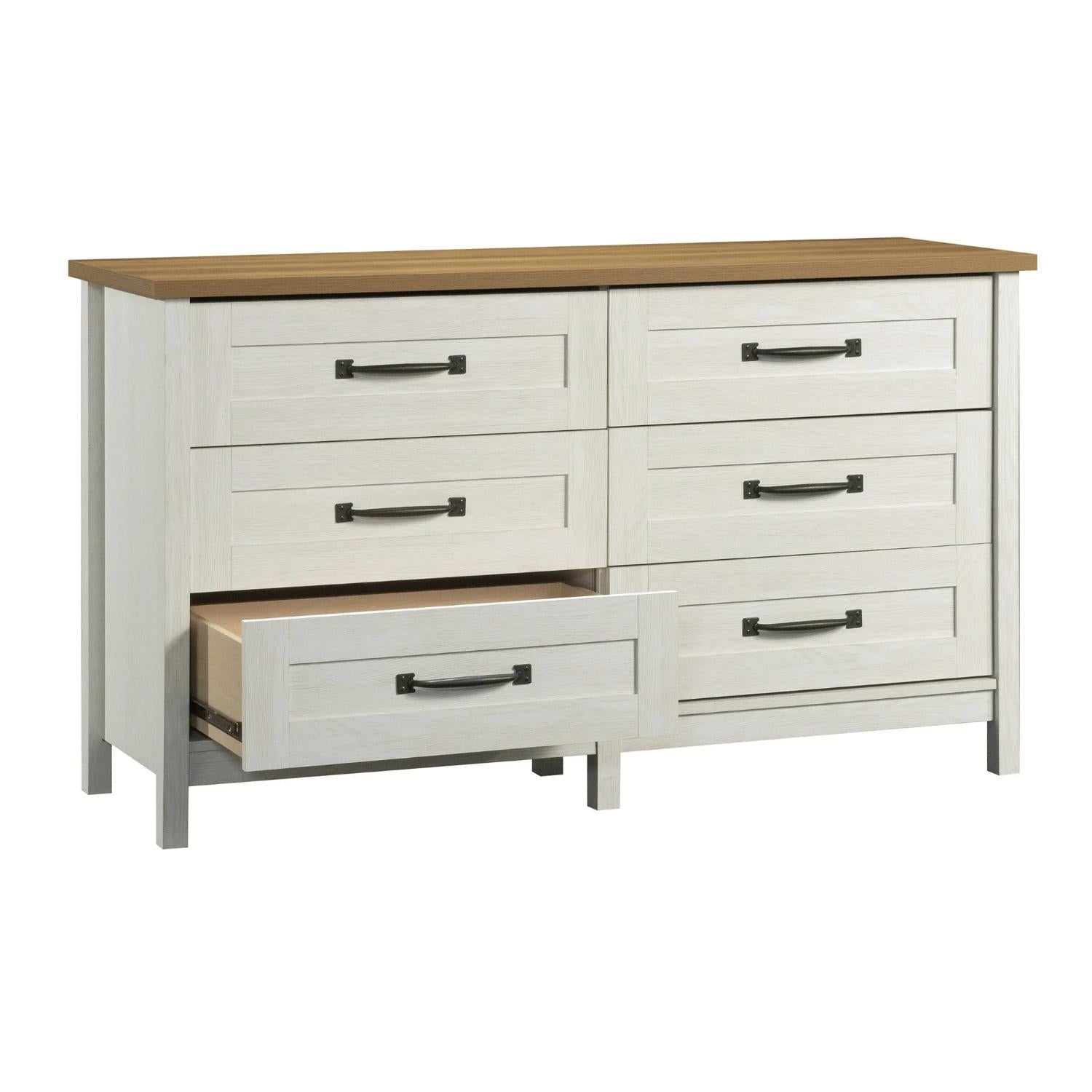 Better Homes & Gardens 441389 Modern Farmhouse 6-Drawer Dresser Alabaster and Light Honey Finish