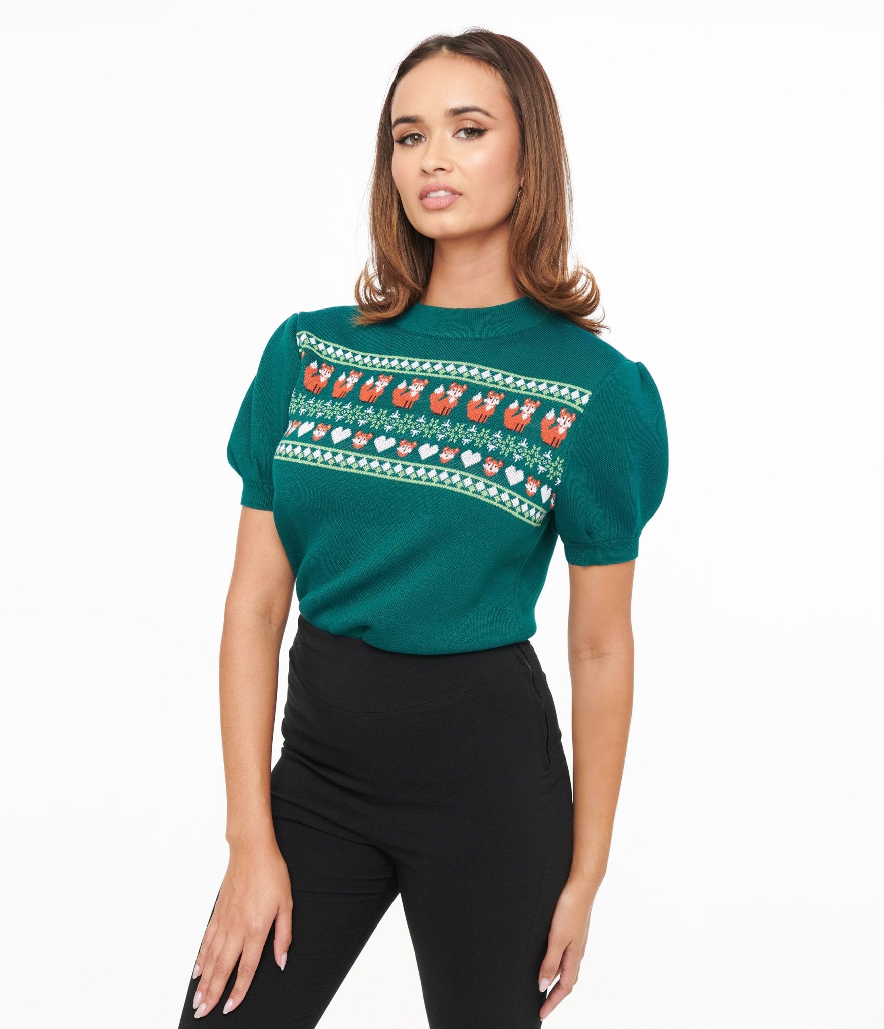 Unique Vintage Green Fox Fair Isle Paige Sweater