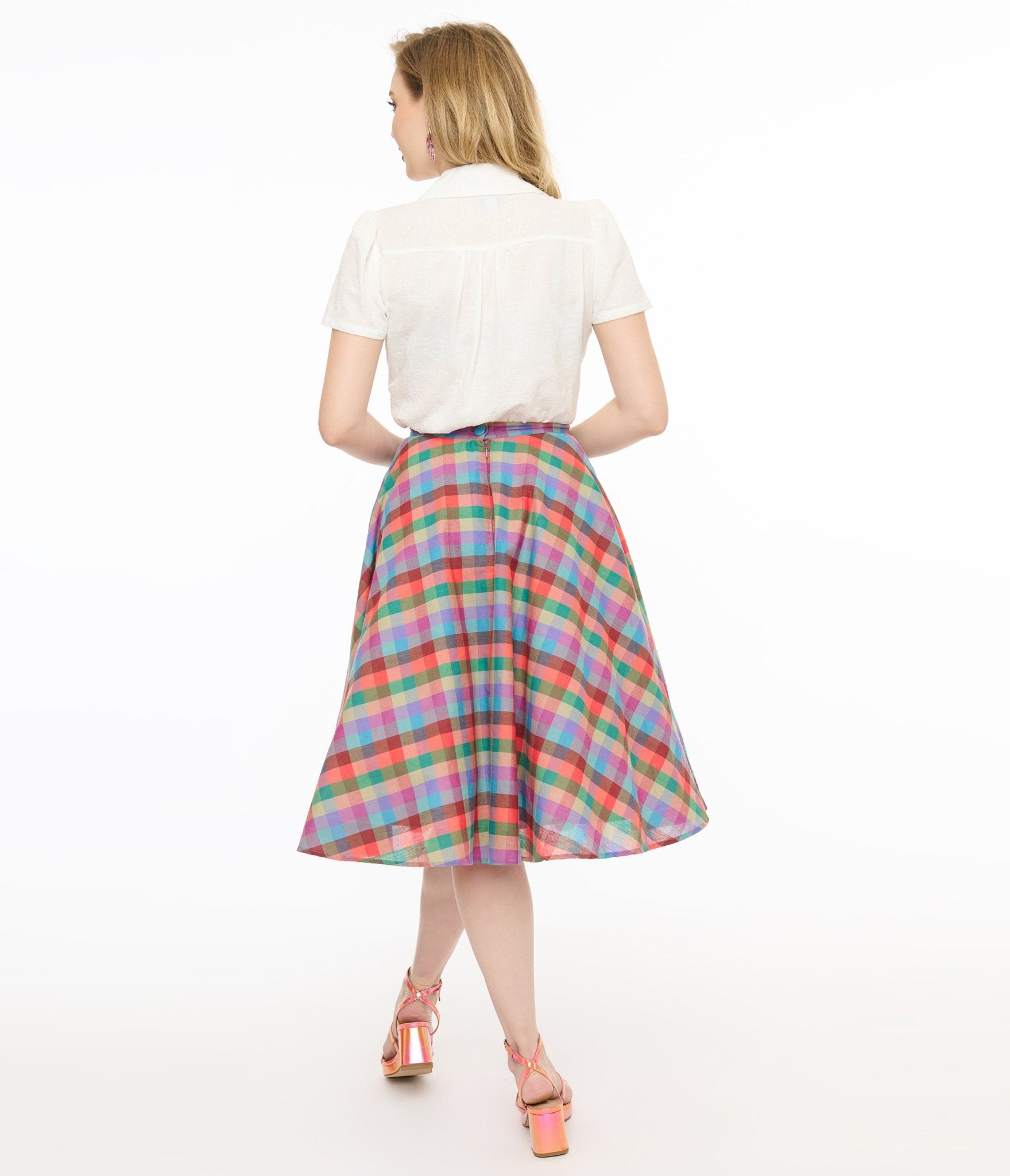 Magnolia Place 1950s Multicolor Madras Plaid Cotton Sally Swing Skirt