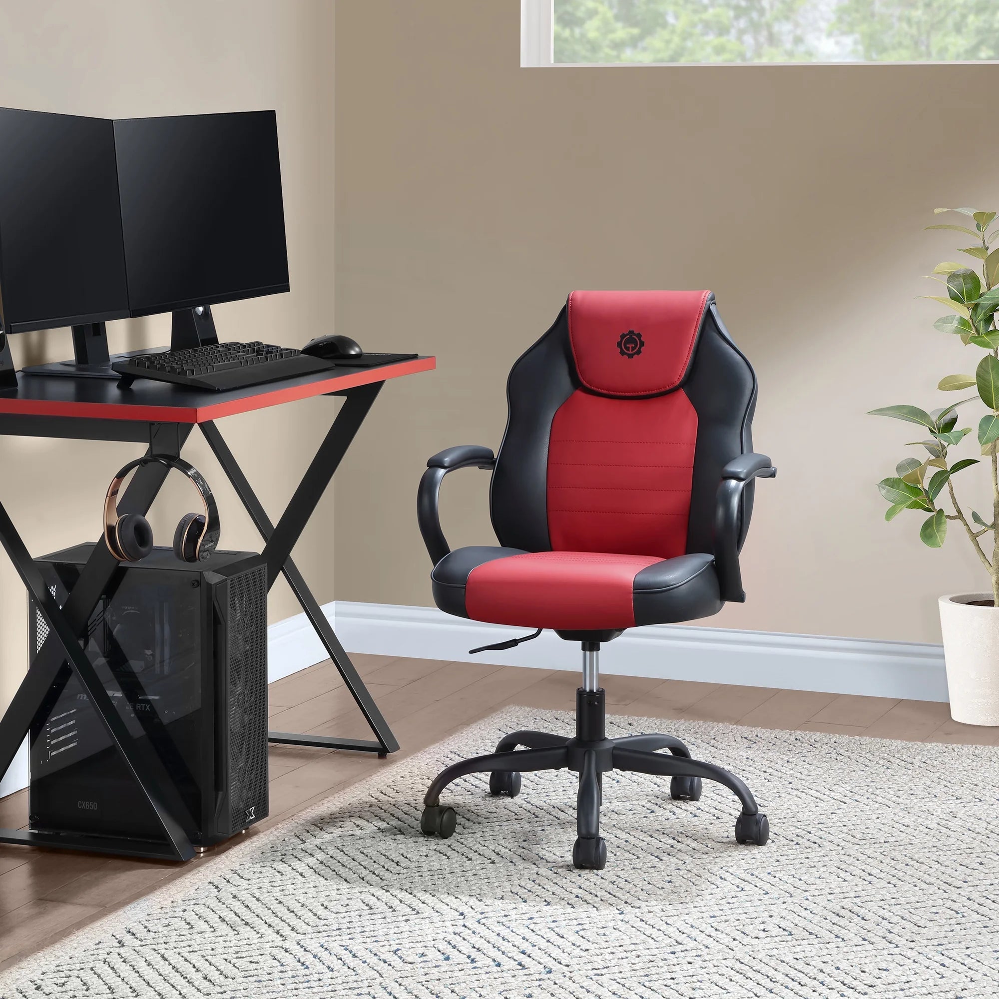 Gamer Gear 52688-Y-BLKRED Jr. Kids and Teens Gaming Chair with Padded Arms, Red and Black