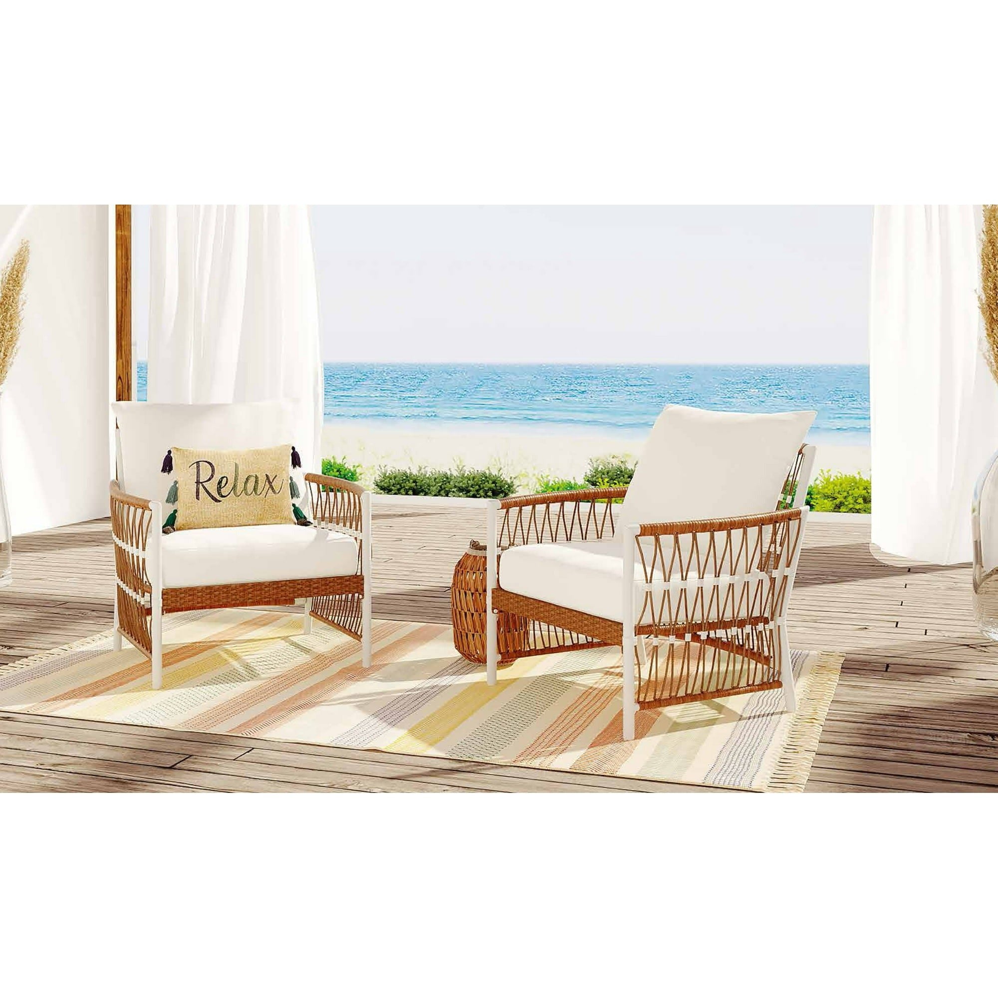 Better Homes & Gardens BHS436225828009 Lilah 2-Pack Outdoor Wicker Lounge Chair, White