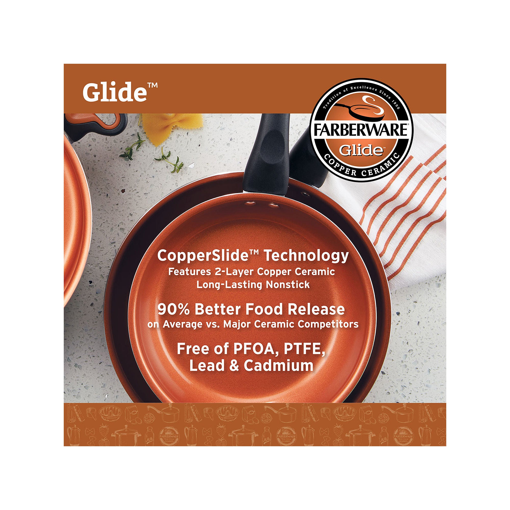 Farberware Glide Copper Ceramic 10-Pc. Nonstick Cookware Set - BLACK ONE SIZE