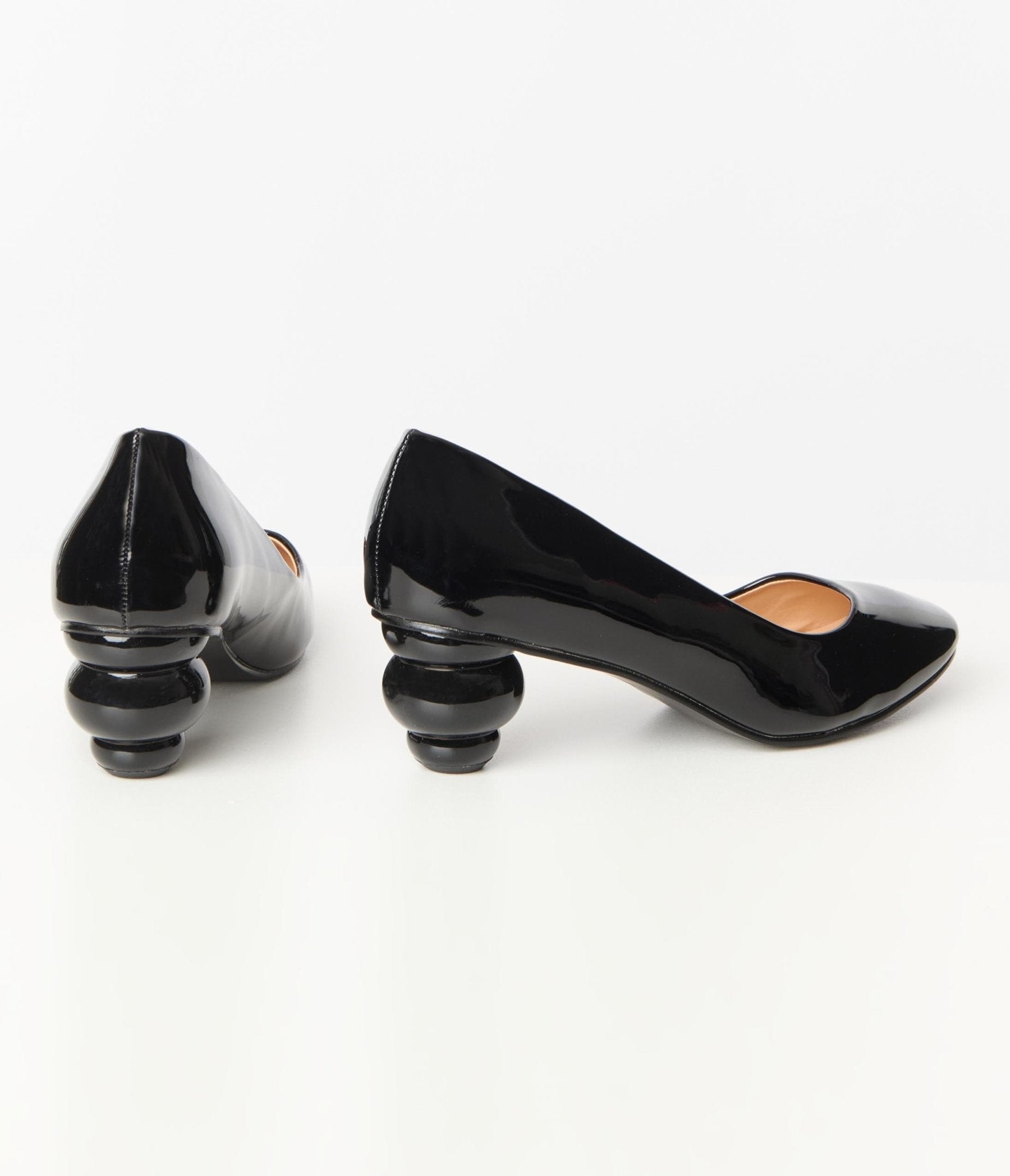 Unique Vintage Black Patent Leatherette Ball Heel Pumps