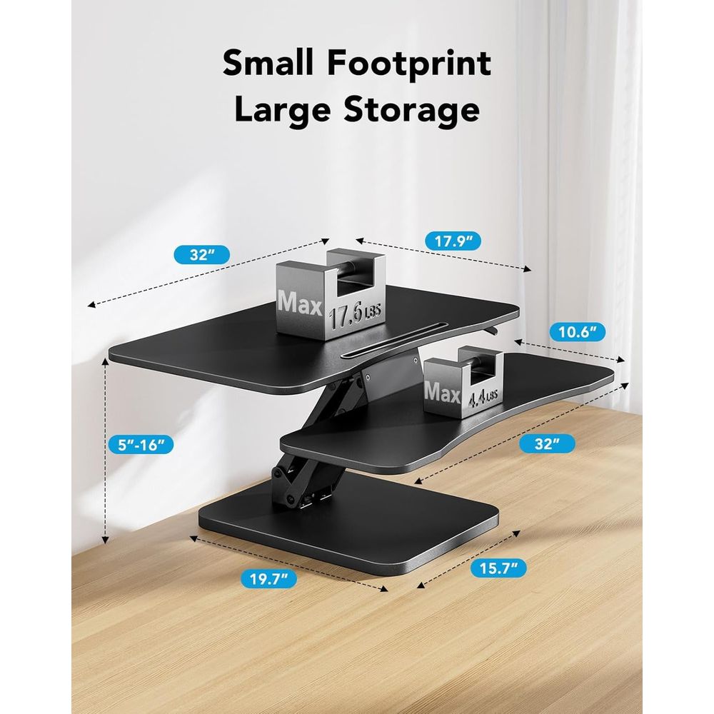 Myfurnideal 32 Height Adjustable Standing Desk Converter w/Removable Keyborad Tray, Black - Rectangular