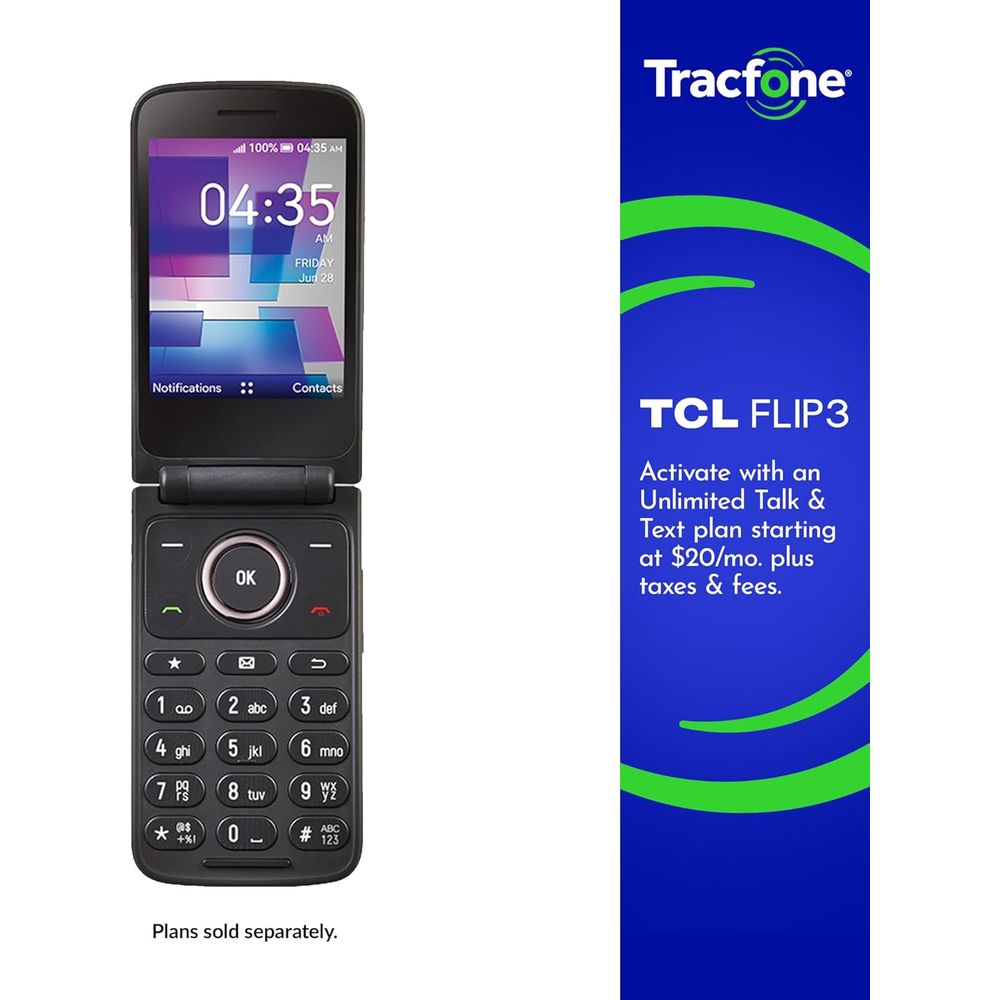 TCL T435D Flip 3 13GB 1850mAh Battery Tracfone Locked Cell Phones, Stone Gray