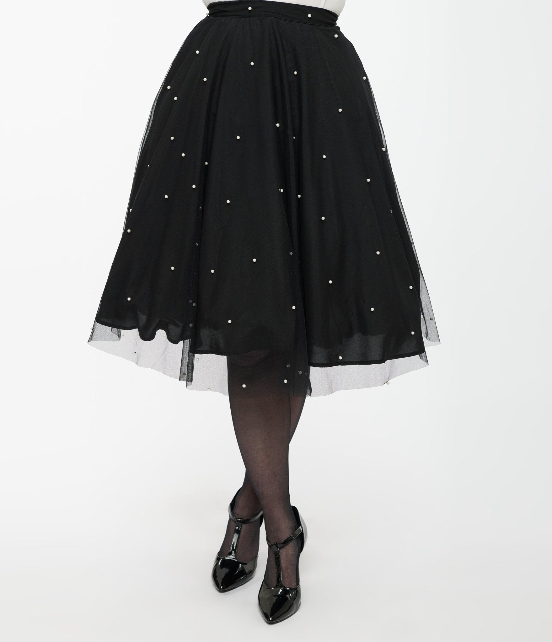 Magnolia Place Black & Faux Pearl Sally Swing Skirt