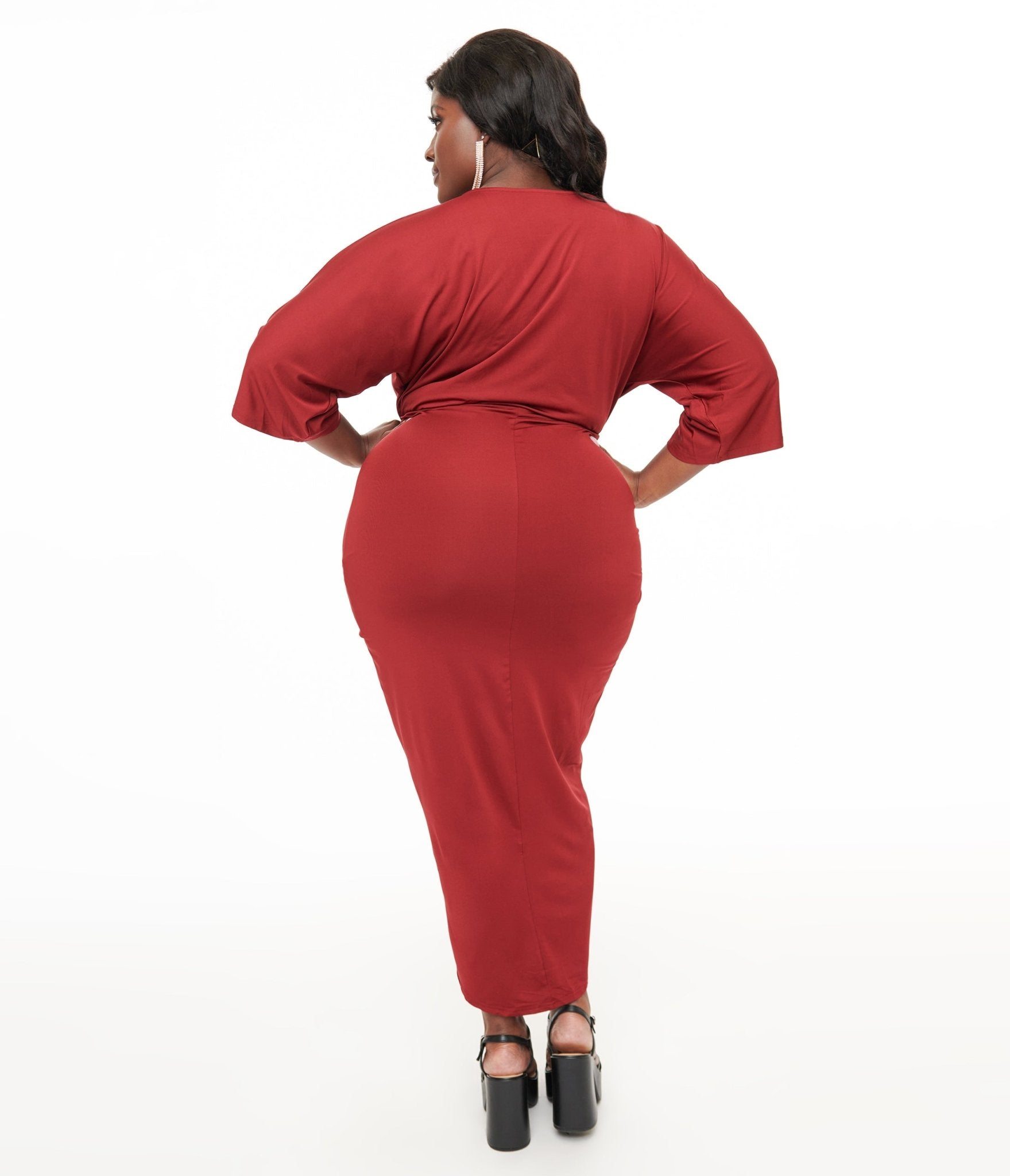 Plus Size Burgundy Ruched Wiggle Dress