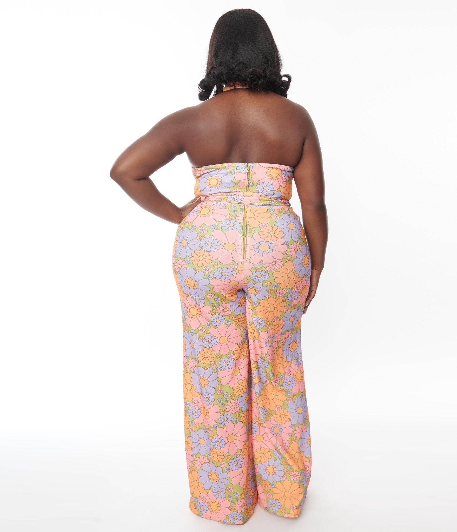 Smak Parlour Plus Size Avocado Green & Multicolor Daisy Glamour Goddess Jumpsuit