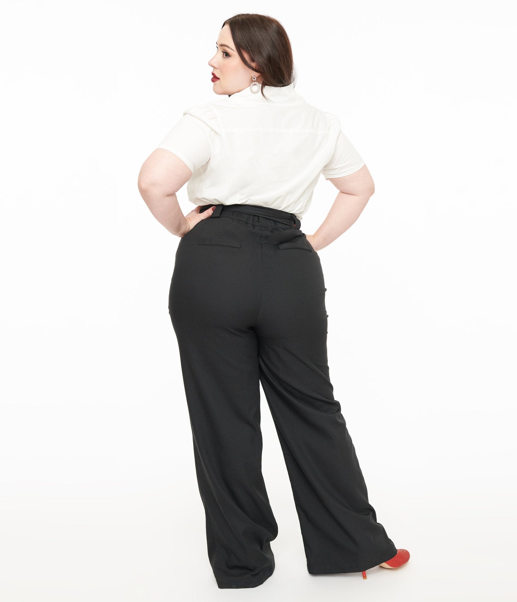 Unique Vintage Plus Size 1950s Black Wide Leg Trousers