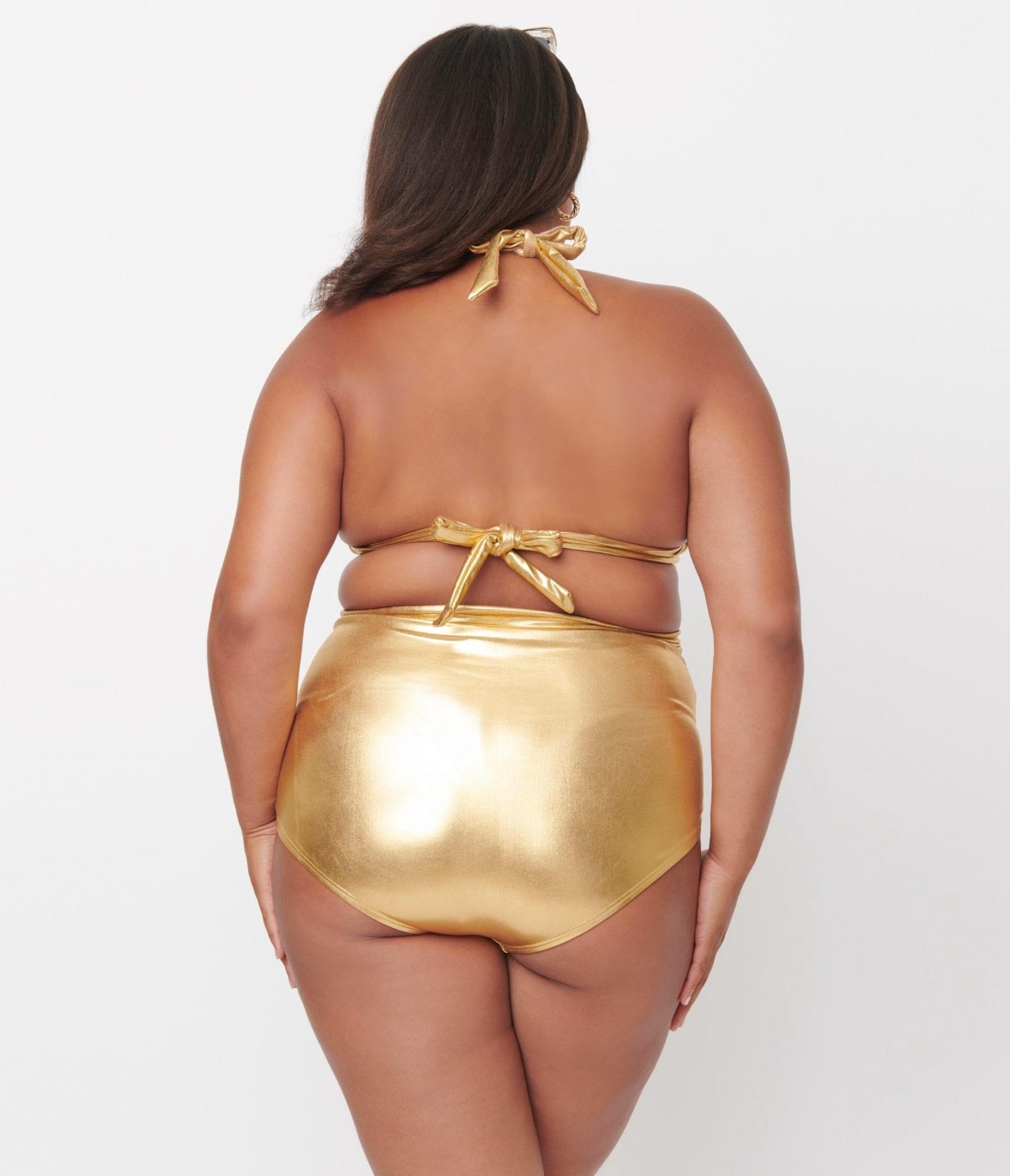 Unique Vintage Plus Size Gold Monroe High Waist Swim Bottom