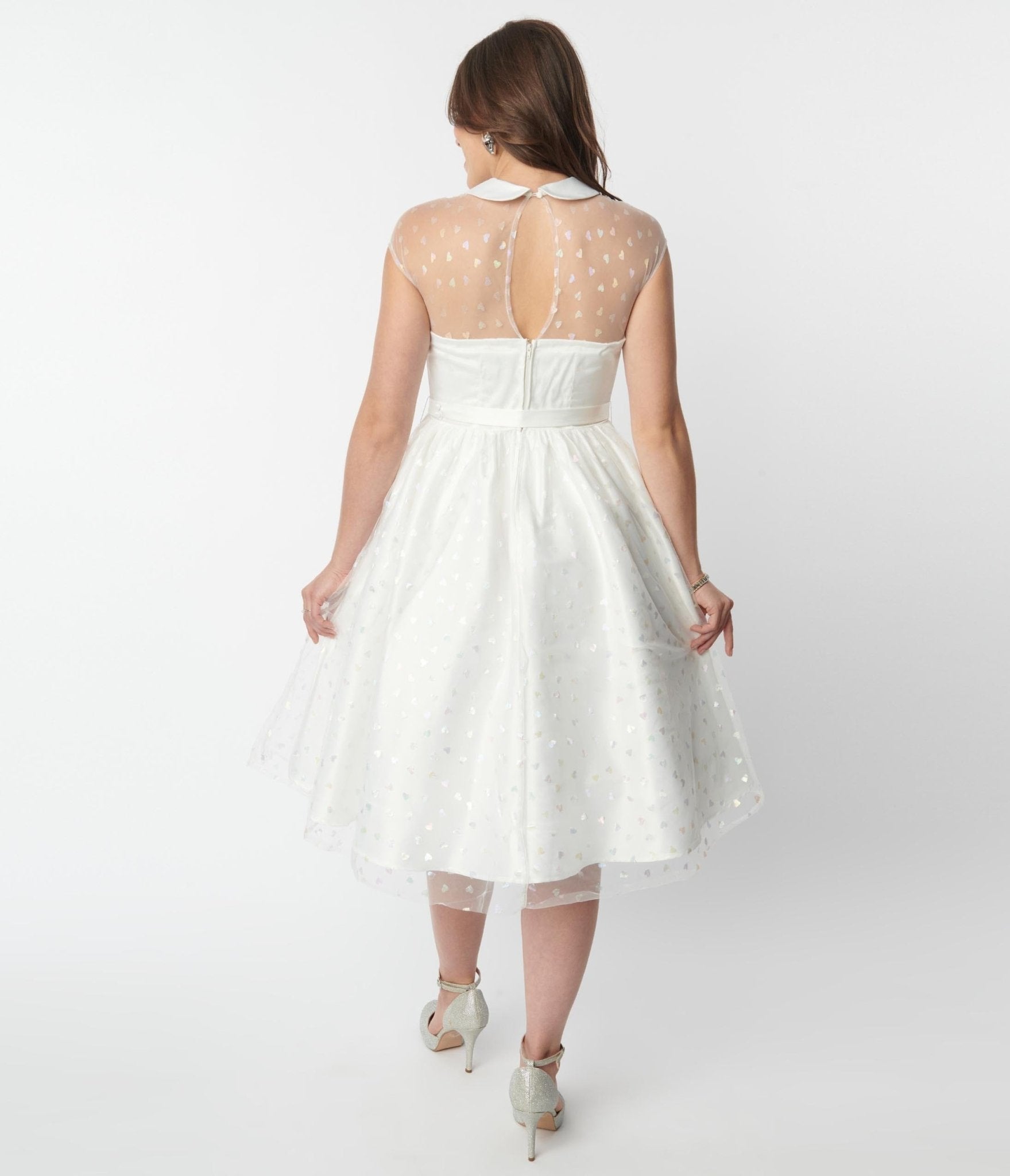 Unique Vintage White & Iridescent Heart Bridal Swing Dress