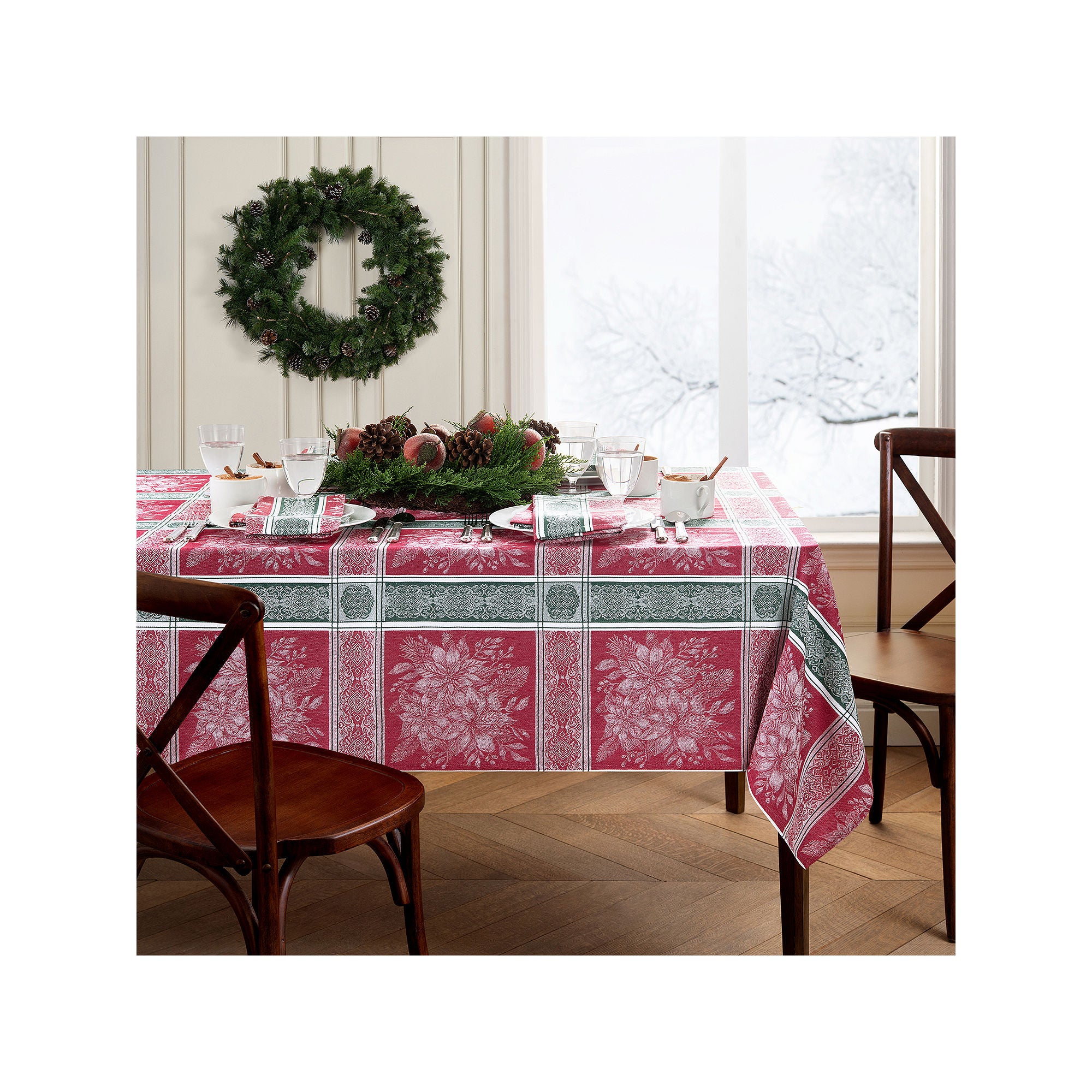 Elrene Home Fashions Poinsettia Plaid Jacquard Rectangle Tablecloth - MULTI ONE SIZE