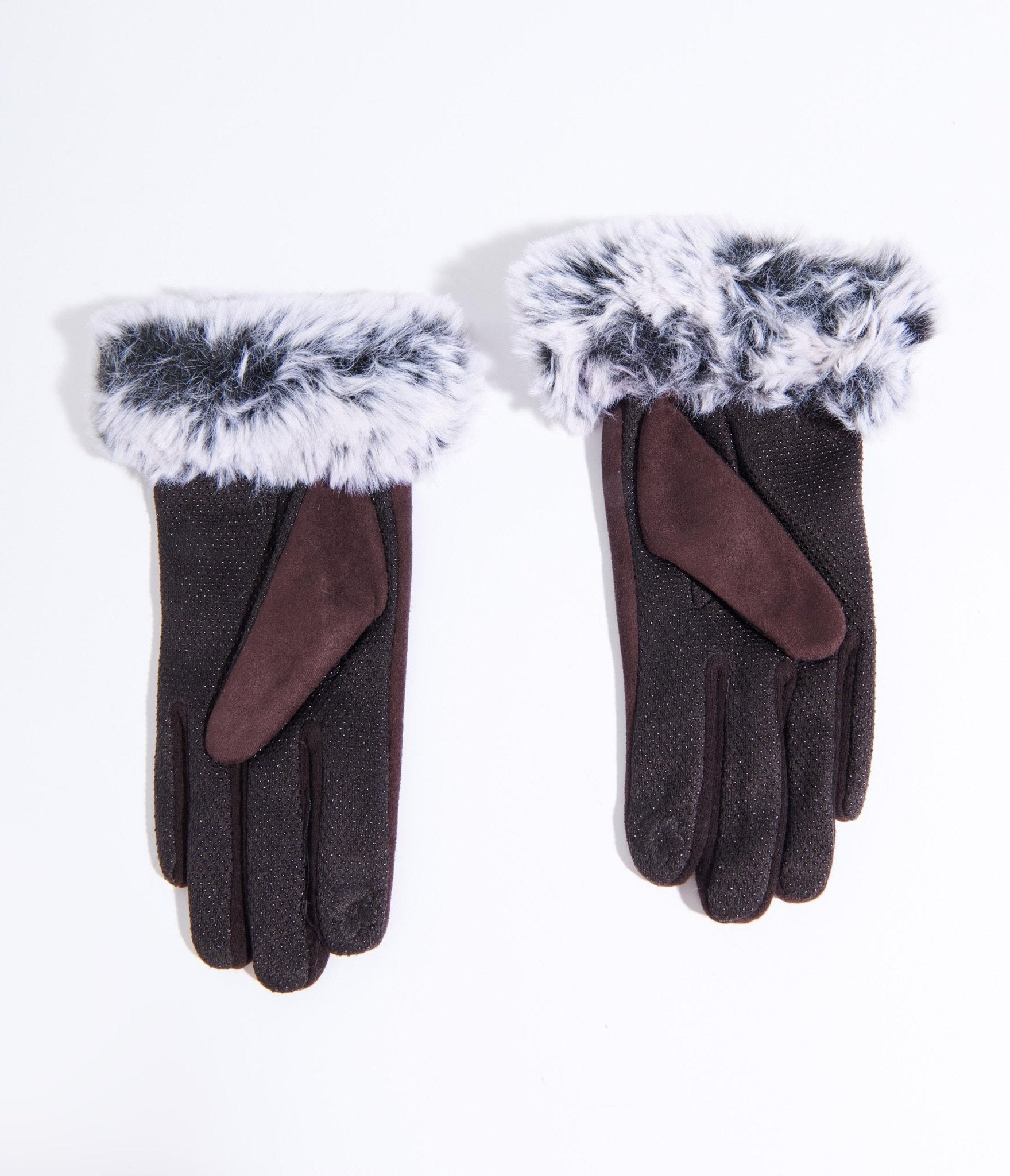 Brown Suede & Grey Faux Fur Gloves