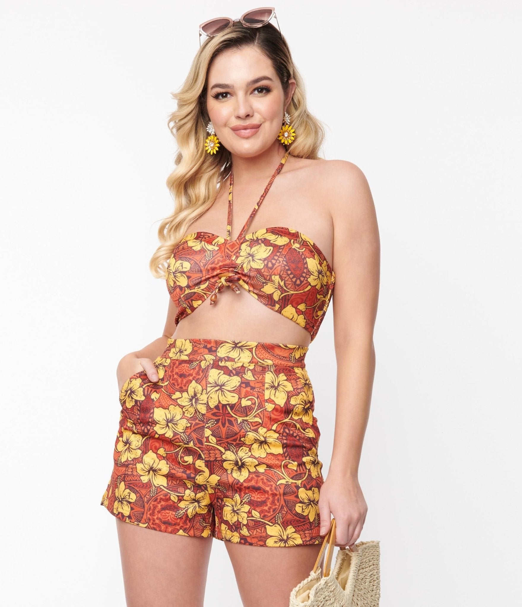 Orange & Yellow Tropical Floral Mimosa Tube Top