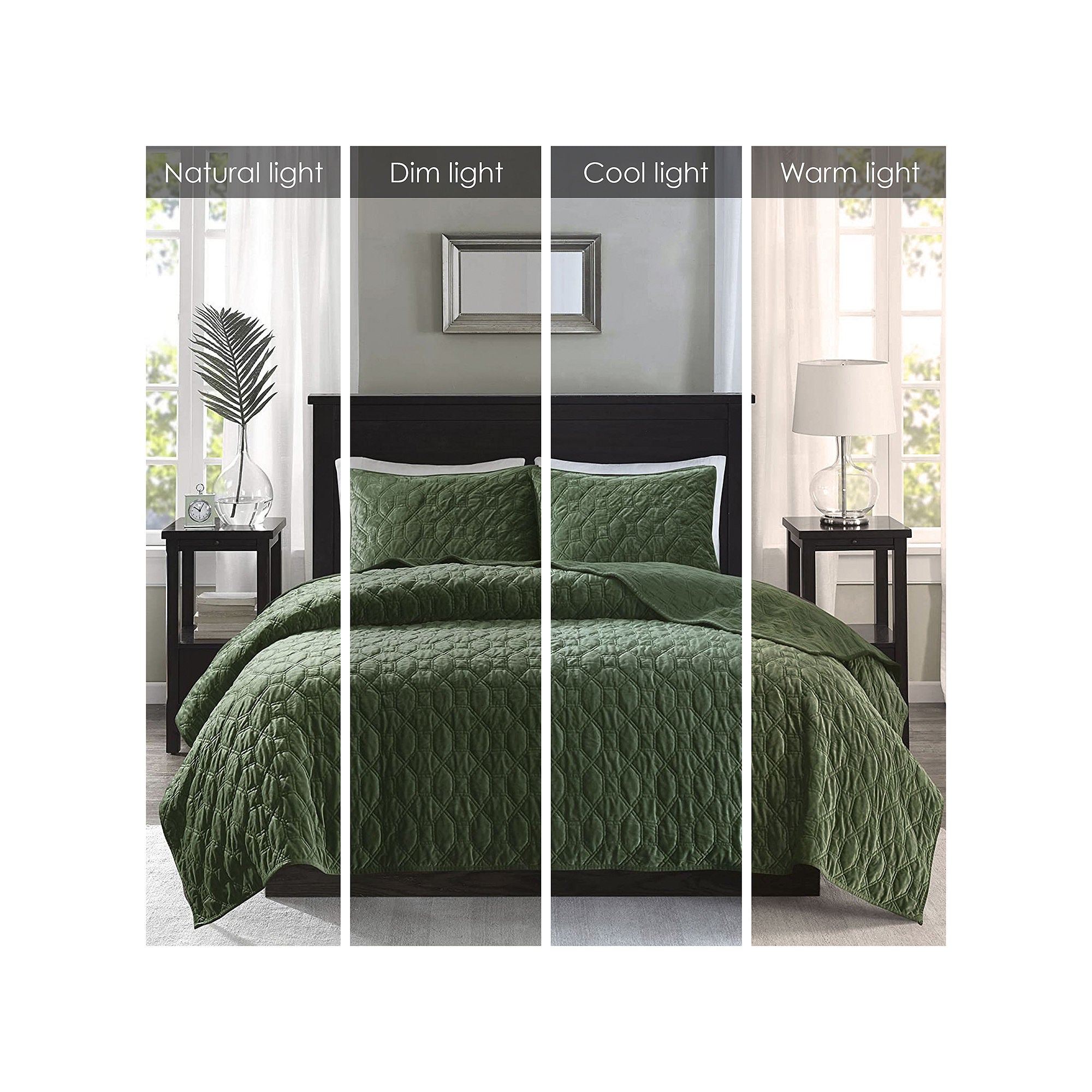 Madison Park Emery 3-Pc Antimicrobial Velvet Quilt Set Green - King-California King