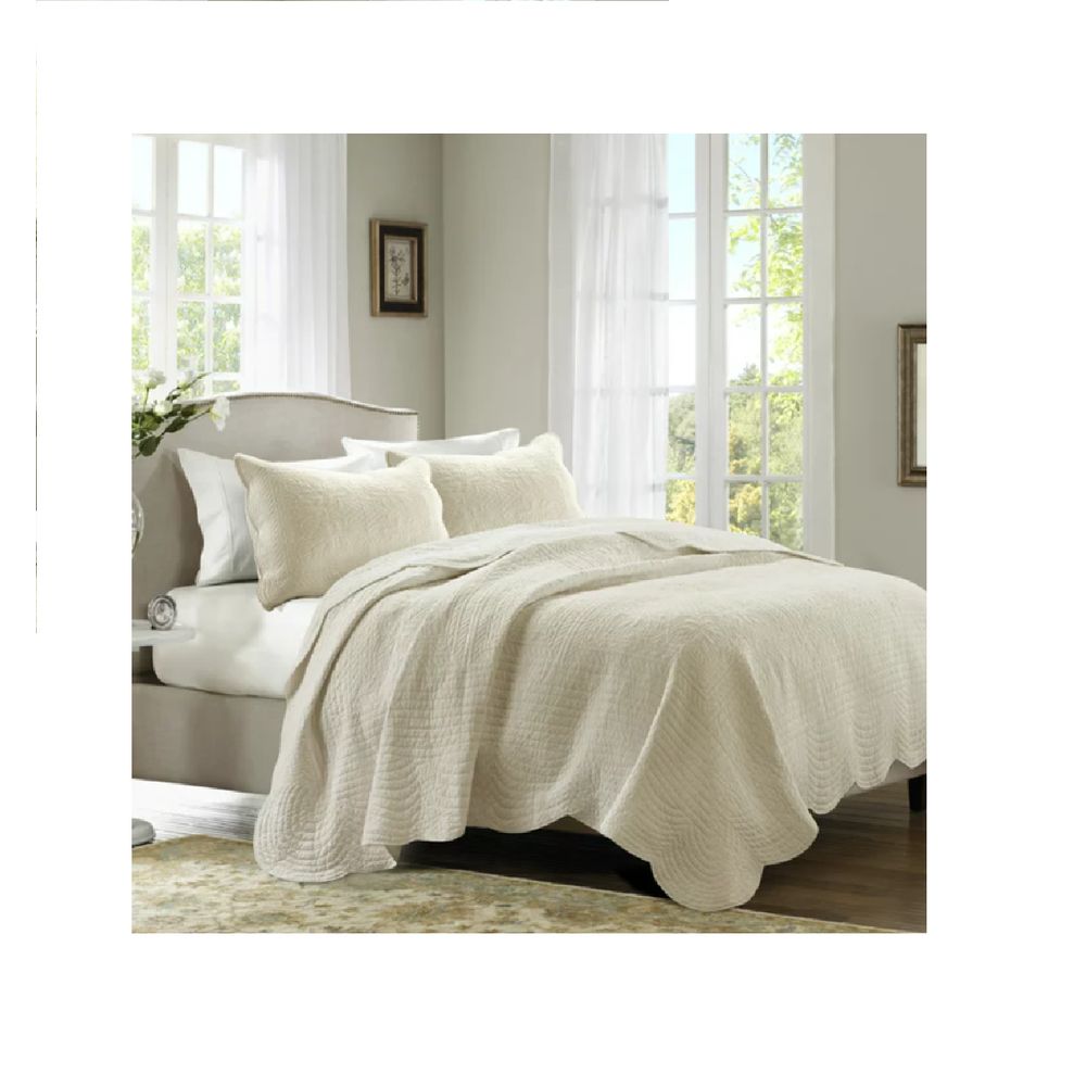 Madison Park Quilt Sets - White Marino 3-Pc Reversible Scalloped Edge Quilt Set White - California King