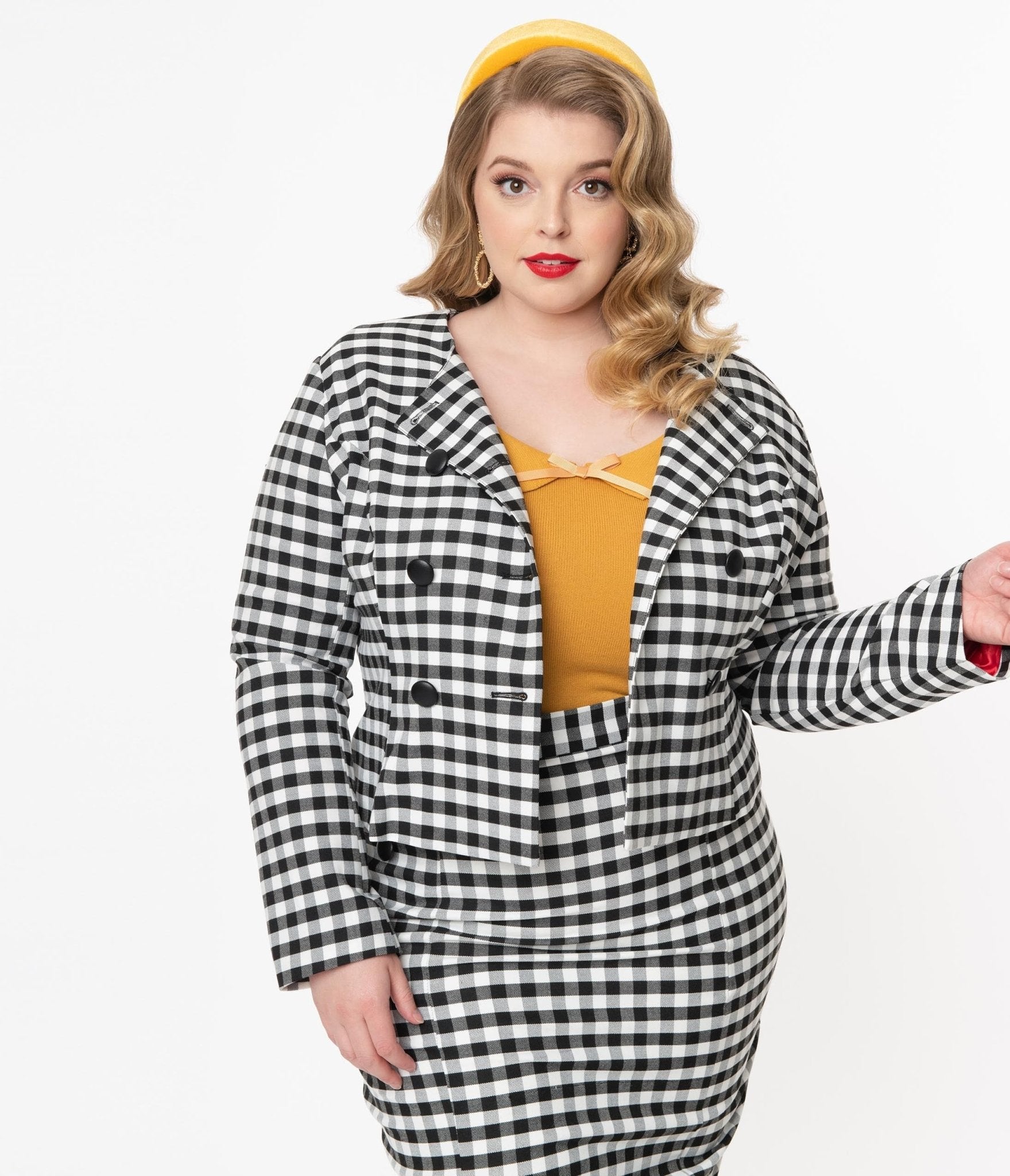 Collectif Plus Size Black & White Gingham Lorinna Jacket