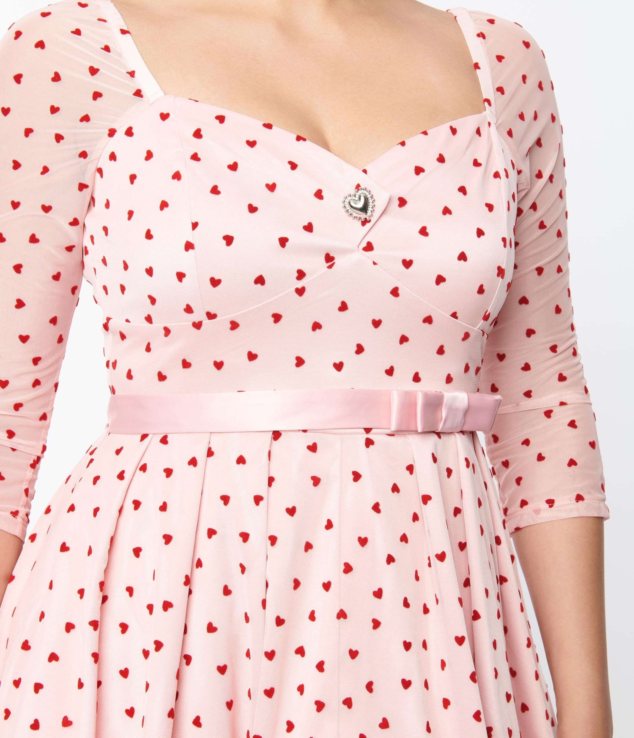 Unique Vintage Pink & Red Hearts Lamar Swing Dress