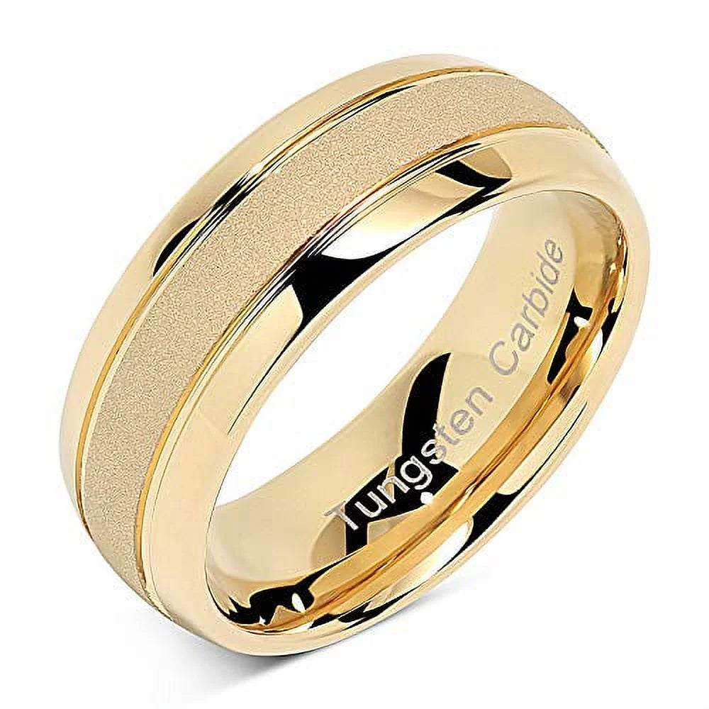 100S Jewelry Tungsten Rings for Men Women Gold Wedding Band Sandblasted Finish Dome Edge Sizes 6-16 (Tungsten, 11.5)