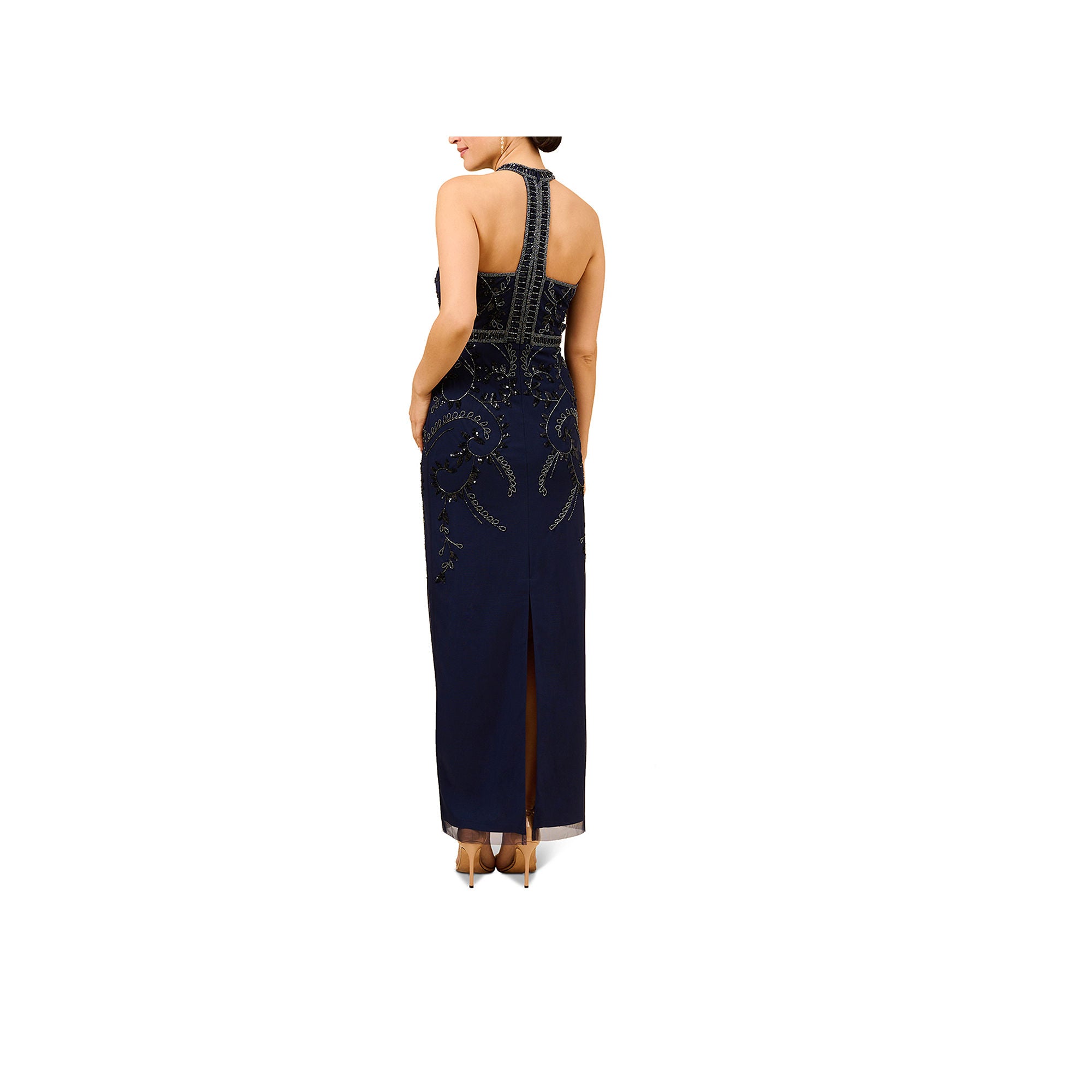 Papell Boutique Sleeveless Beaded Fitted Gown - LIGHT NAVY 16