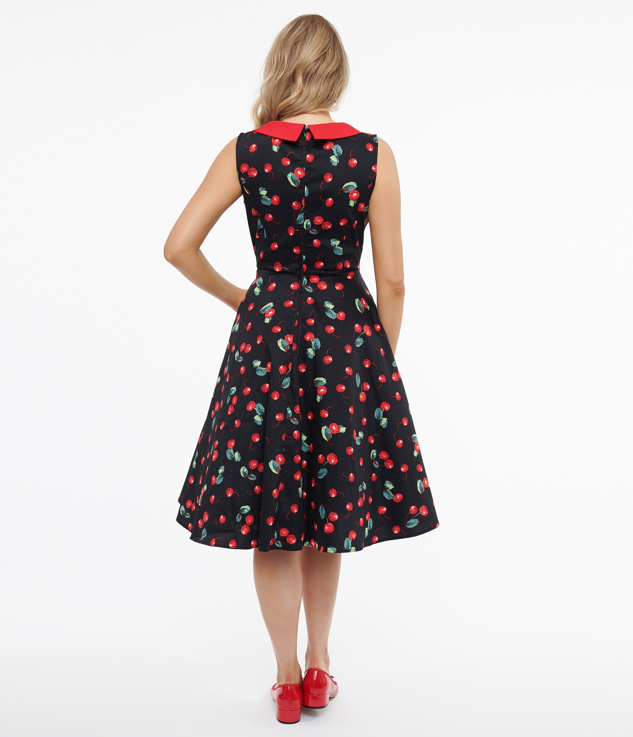 1950s Black Cherry Cotton Swing Dress