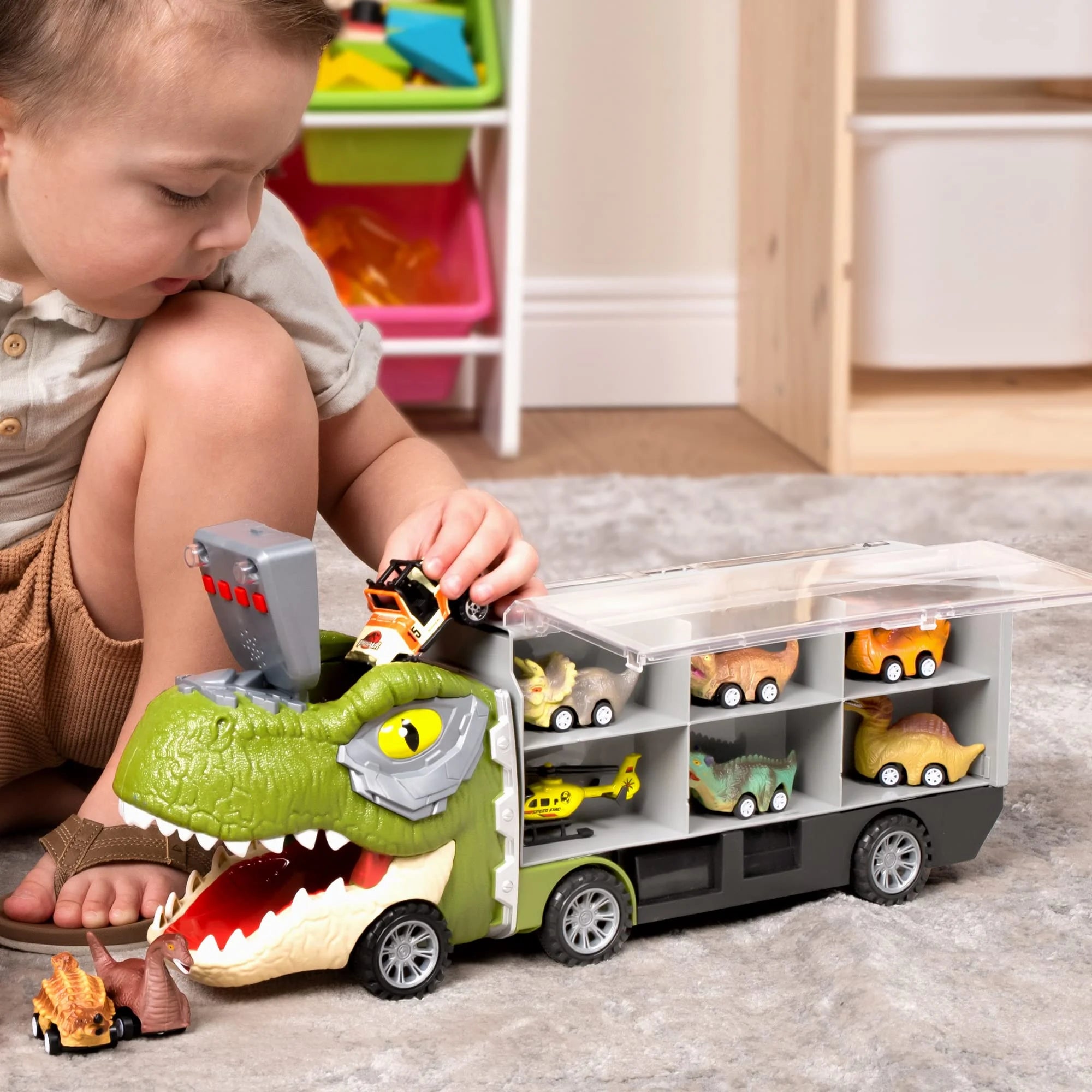 JOYIN 15317 13 in 1 Dinosaur Transport Carrier Truck