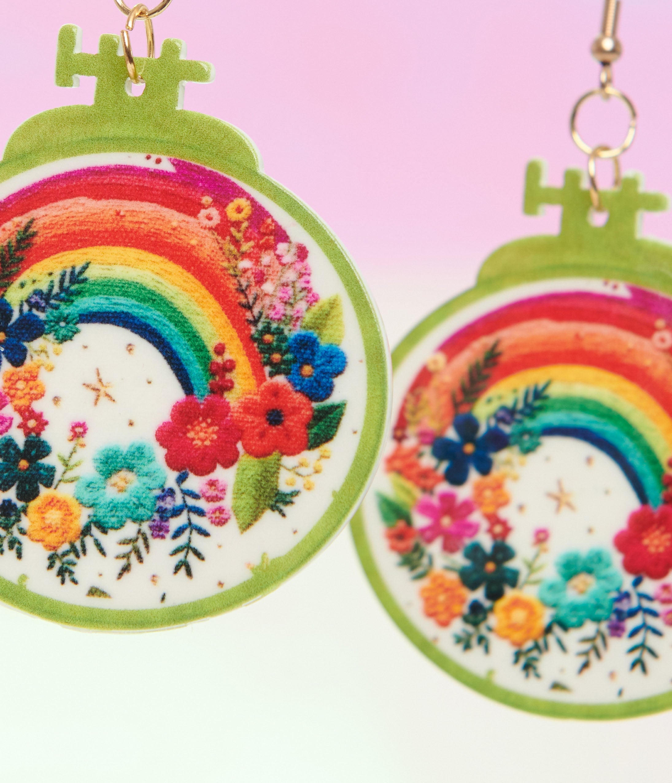 1970s Rainbow Embroidery Earrings