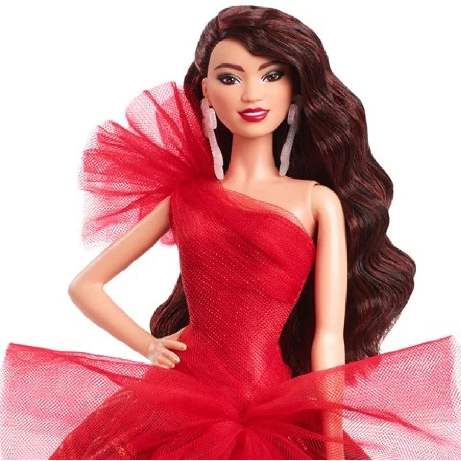 barbie HRM68 2024 Holiday Barbie Dolls, Seasonal Collector Toy, Barbie Signature, Plaid Gown with Red Bow, Displayable Packaging, Dark Brown Hair