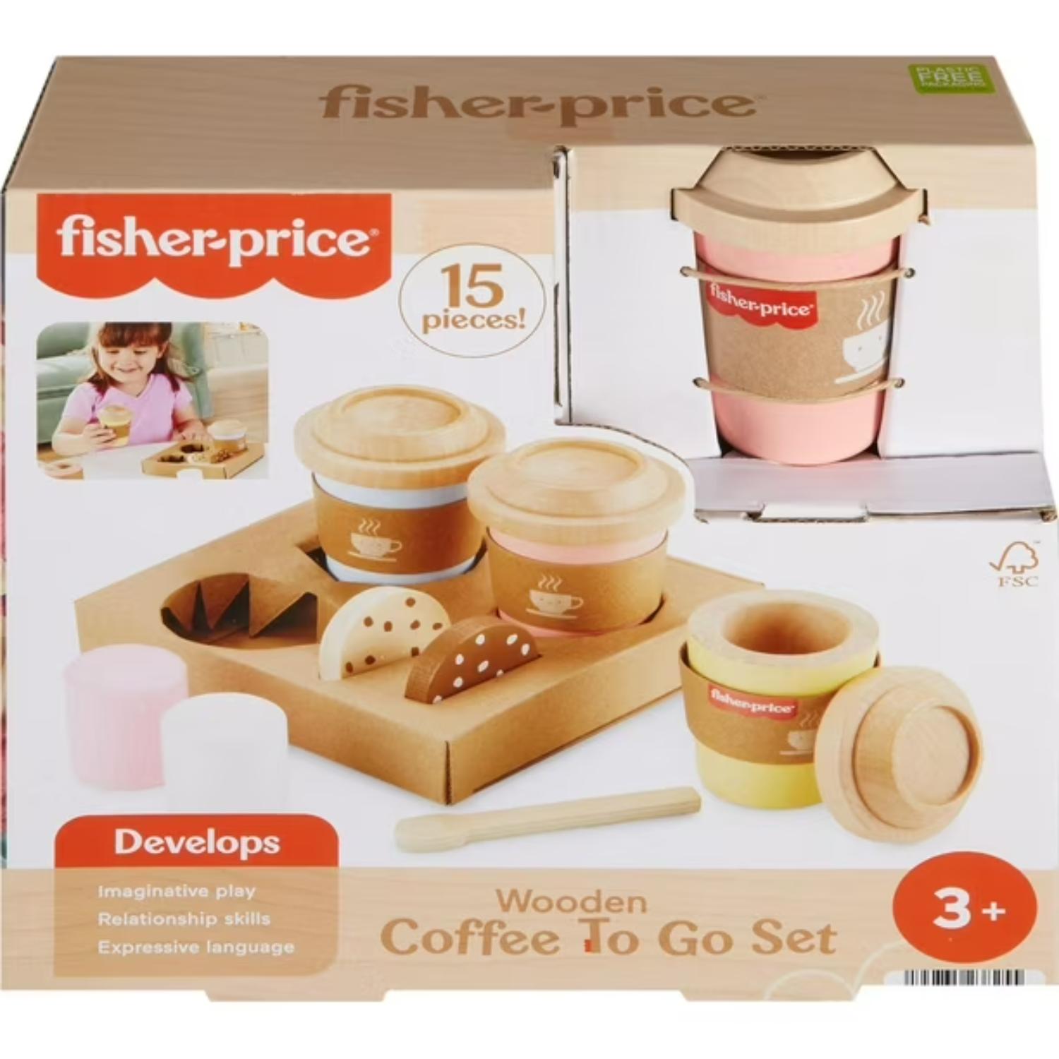 Fisher-Price Wooden Coffee To Go Set, Multi, 15 Wood Pieces