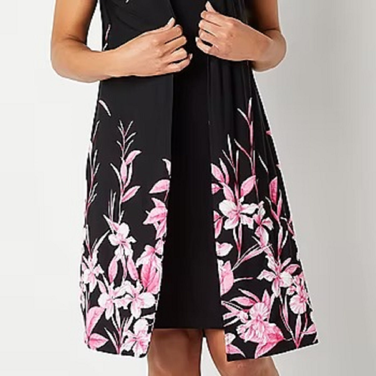 Perceptions Floral Faux-Jacket Dress, XL, Black Pink - Machine Washable