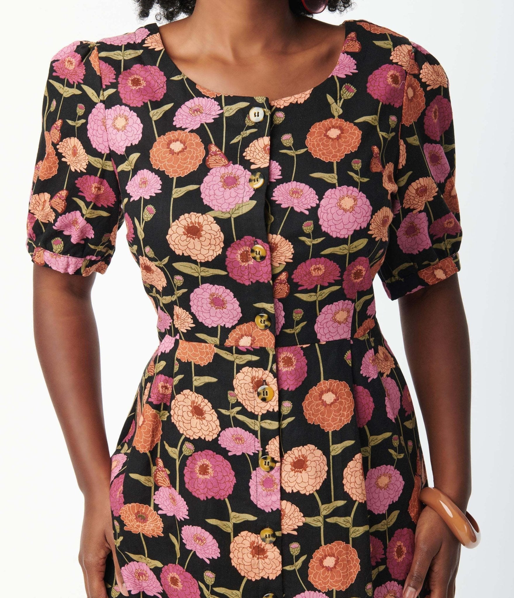 Black & Zinnia Floral Fit & Flare Dress