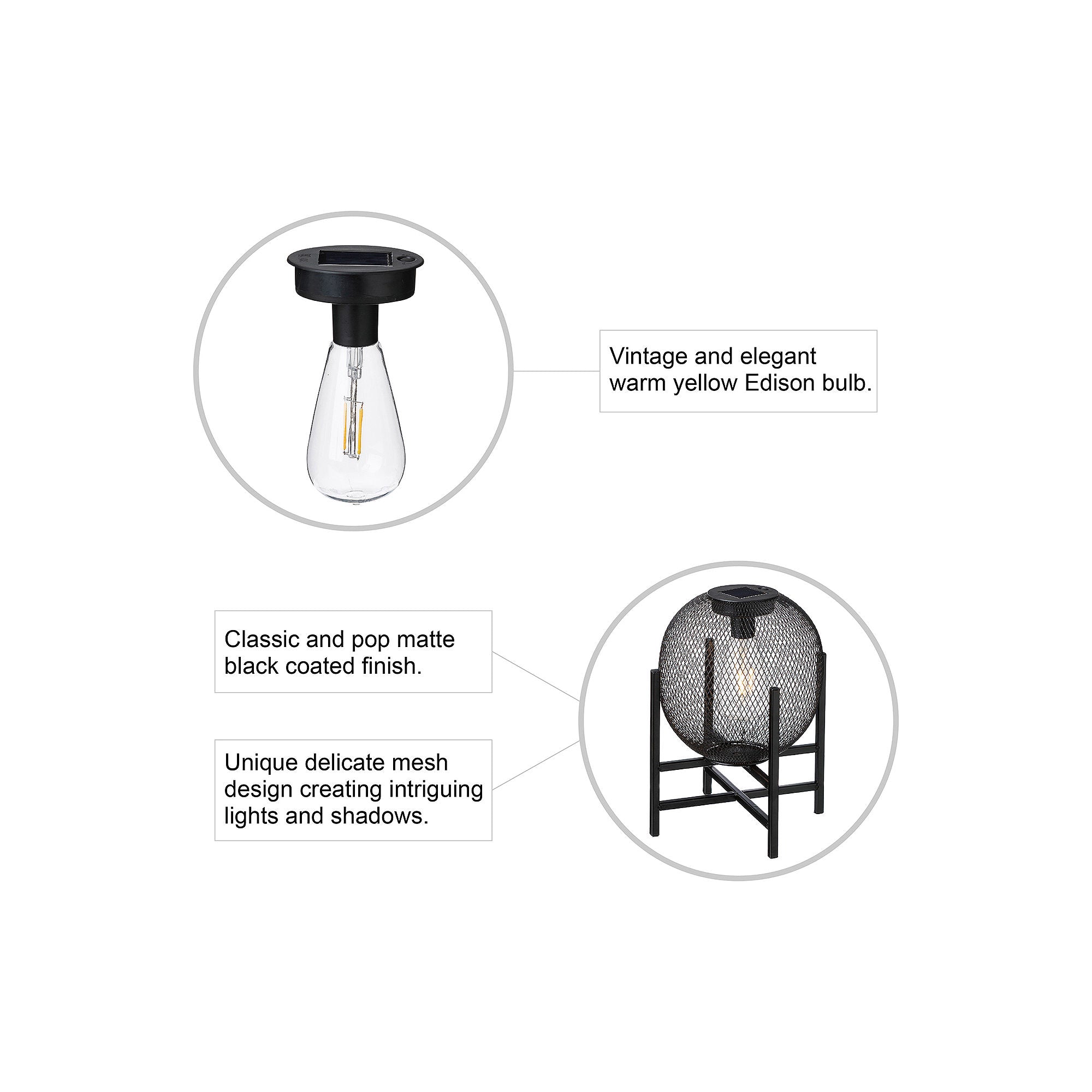 Glitzhome 11.5 Solar Powered Outdoor Lantern - BLACK ONE SIZE