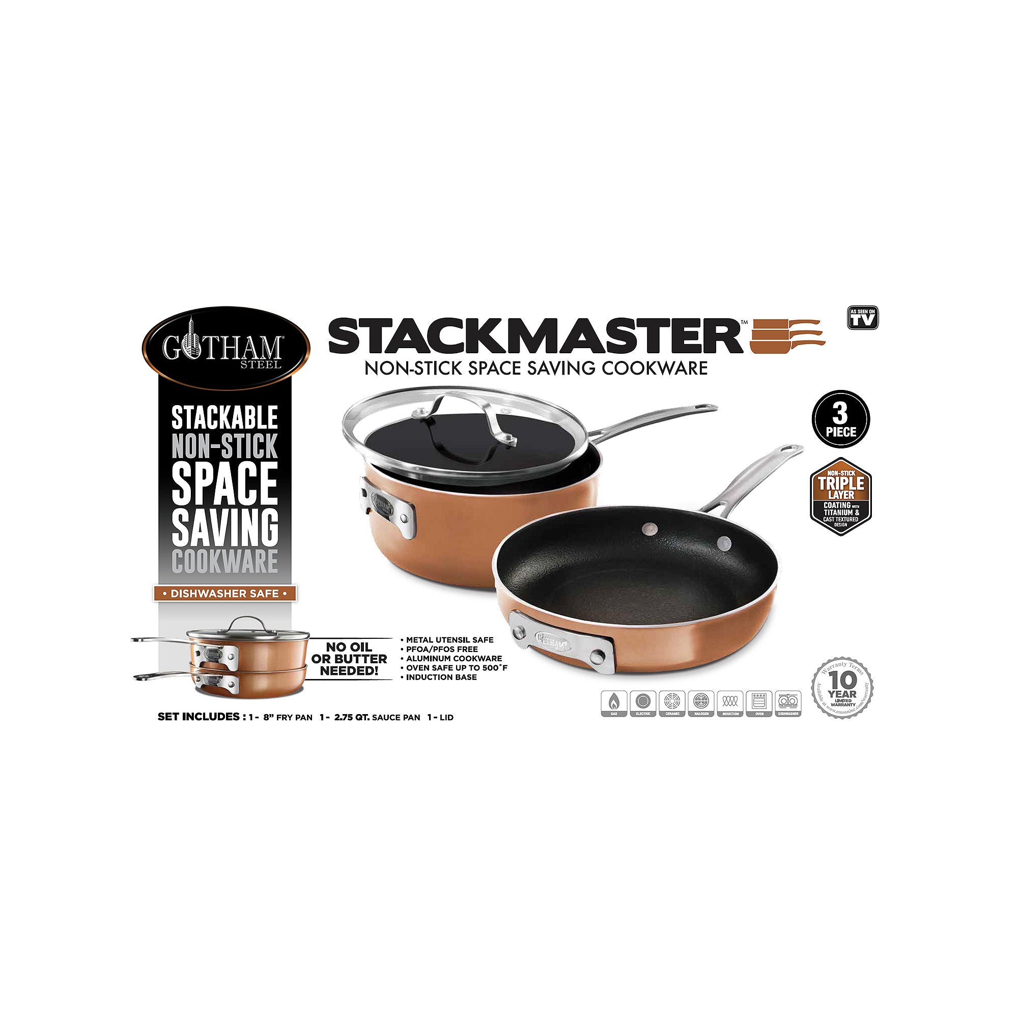 Gotham Steel Stackmaster 3-Pc. Aluminum Dishwasher Safe Non-Stick Cookware Set - COPPER ONE SIZE