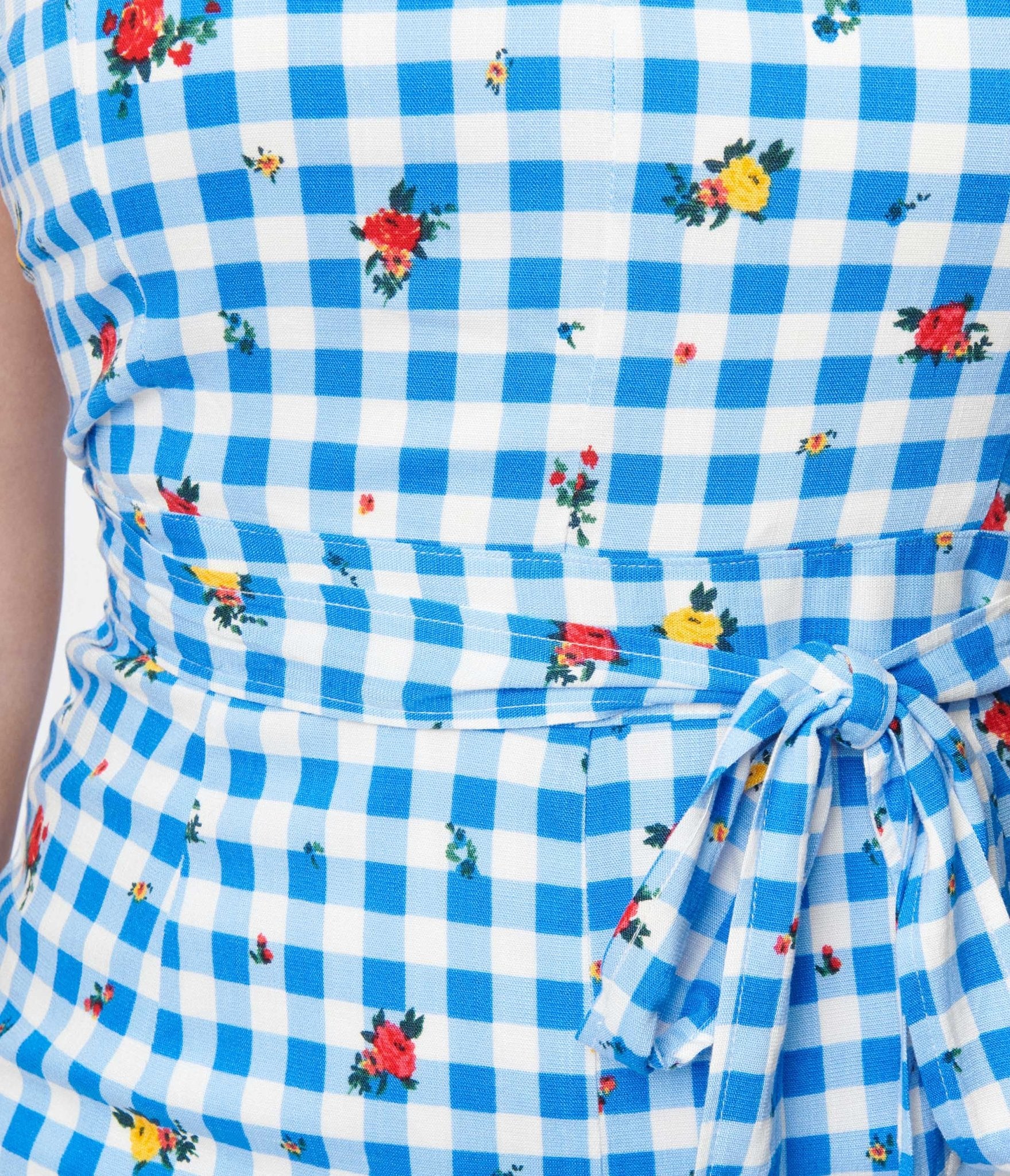 Blue & White Gingham Rosebud Dorothy Tie Romper