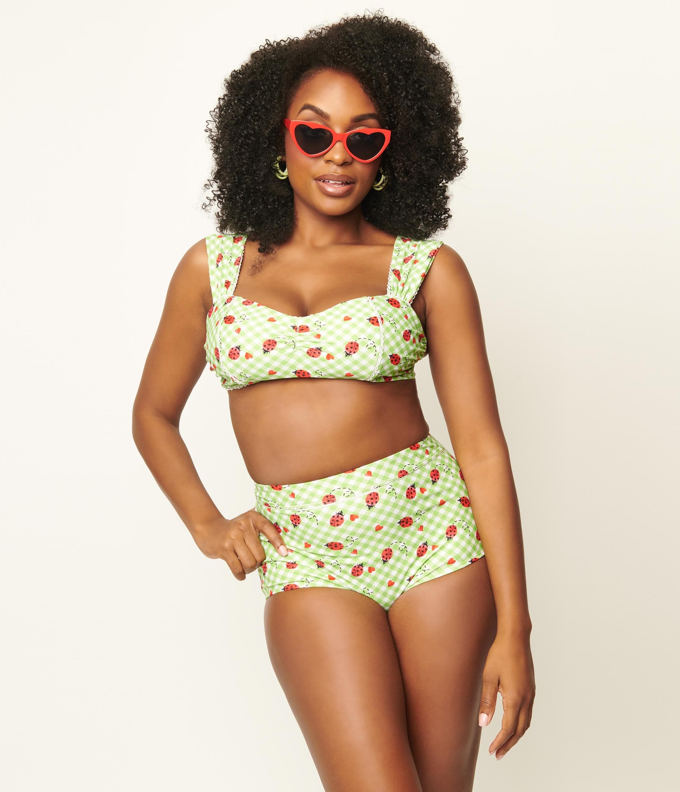 Unique Vintage Green Gingham & Ladybug Mrs Cooper Swim Bottoms