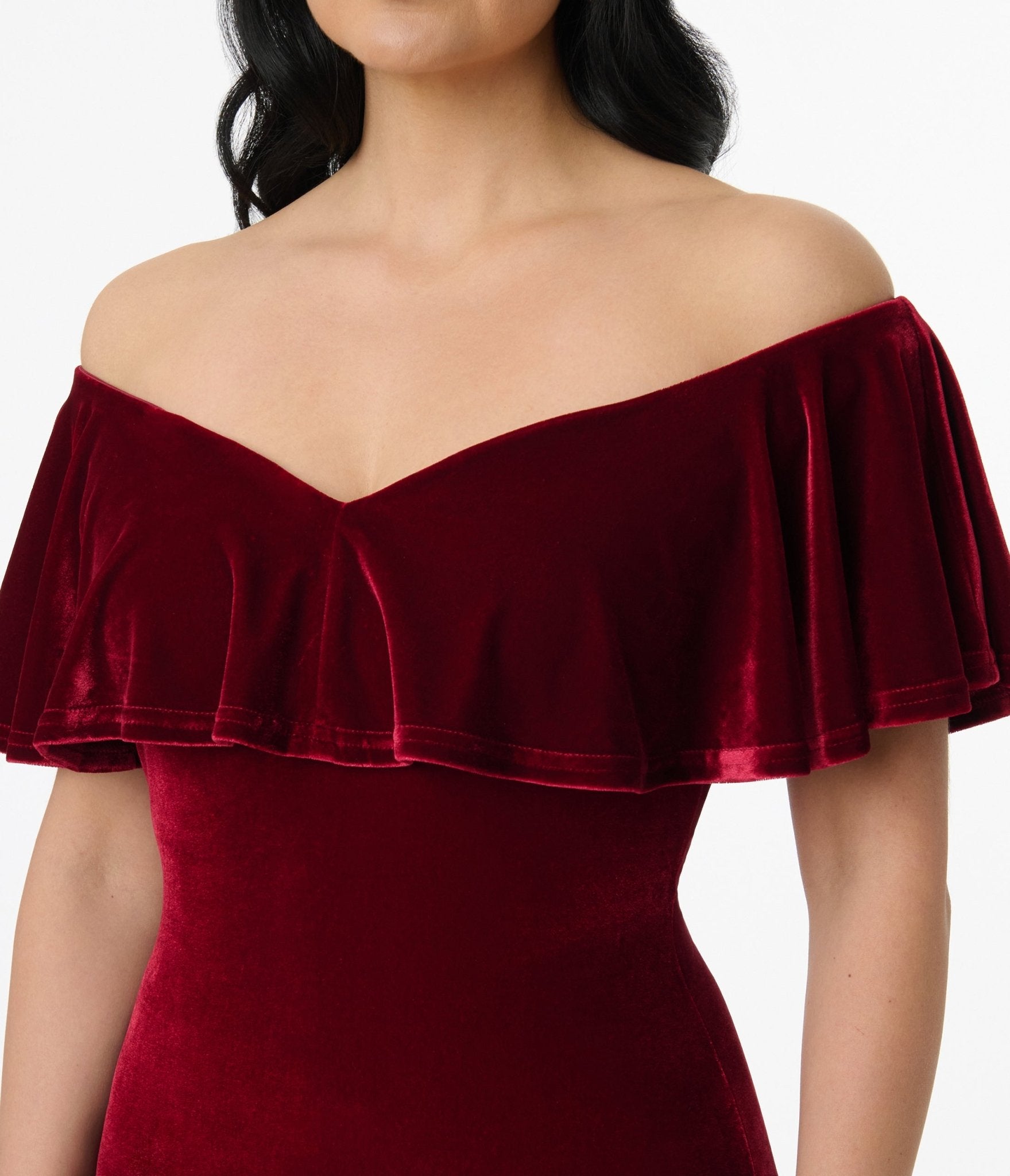 Unique Vintage 1950s Burgundy Red Velvet Sophia Wiggle Dress