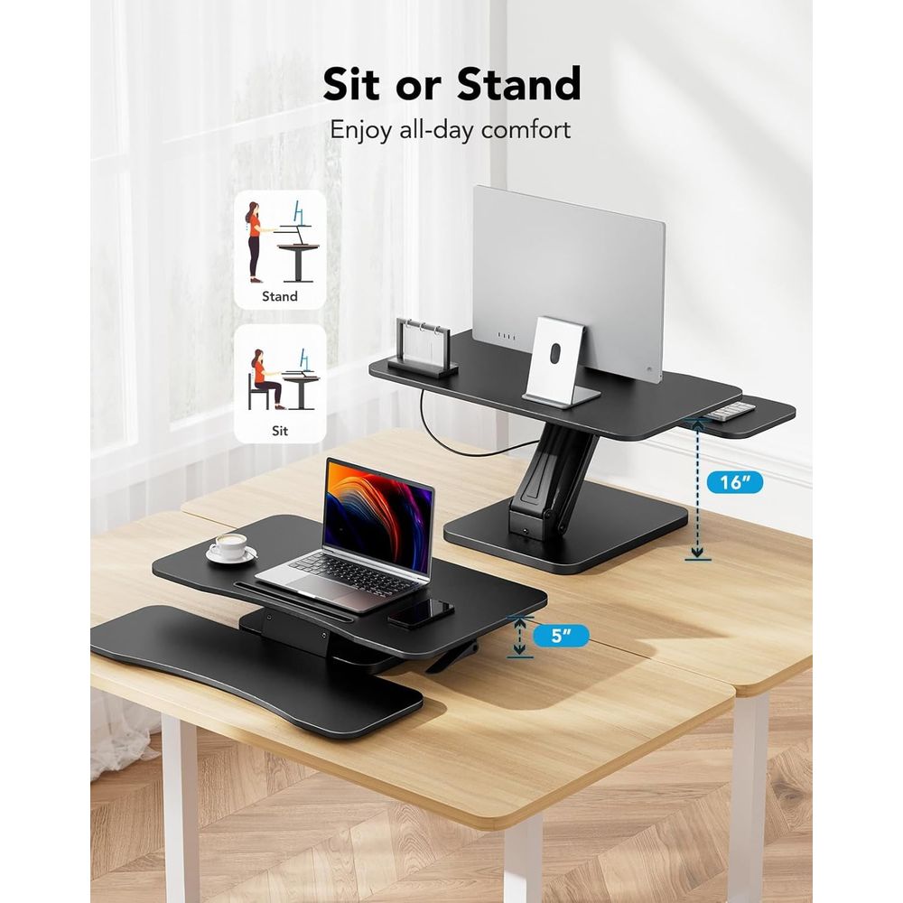 Myfurnideal 32 Height Adjustable Standing Desk Converter w/Removable Keyborad Tray, Black - Rectangular