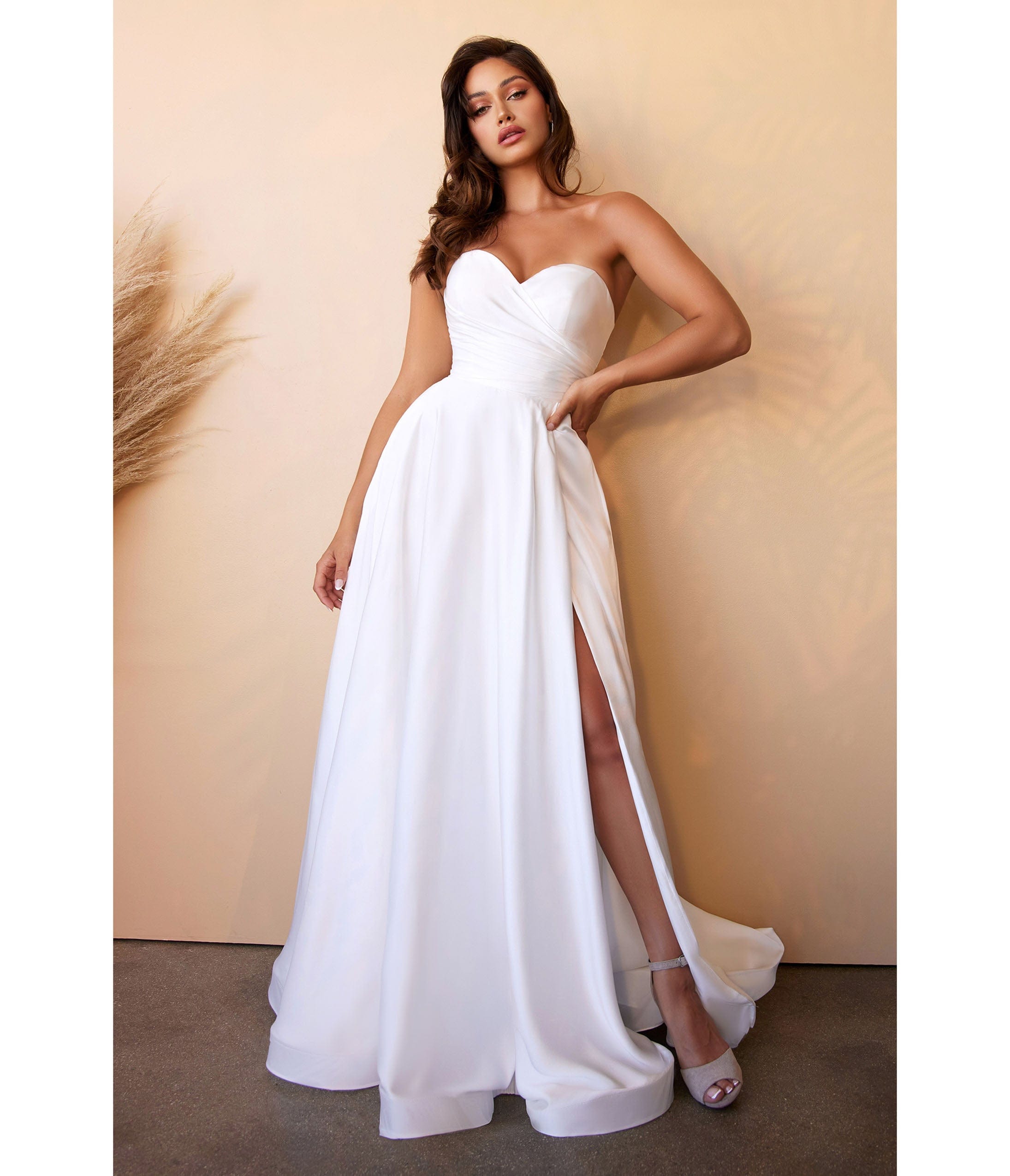 Ladivine by Cinderella Divine White Strapless Sweetheart Satin Bridal Gown