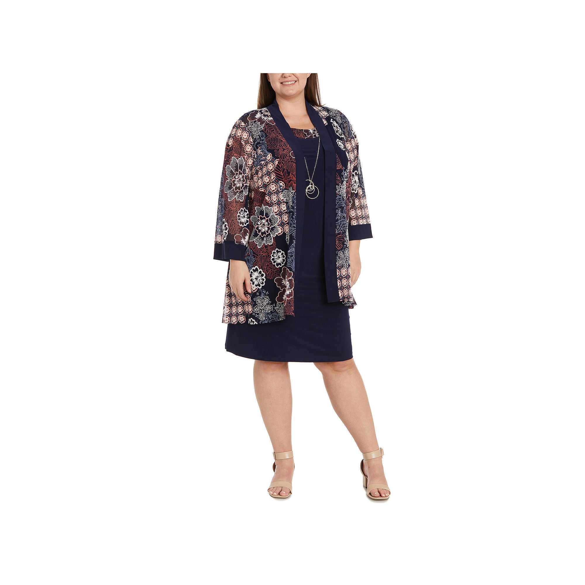 R & M Richards Plus Jacket Dress - NAVY MAUVE 20W