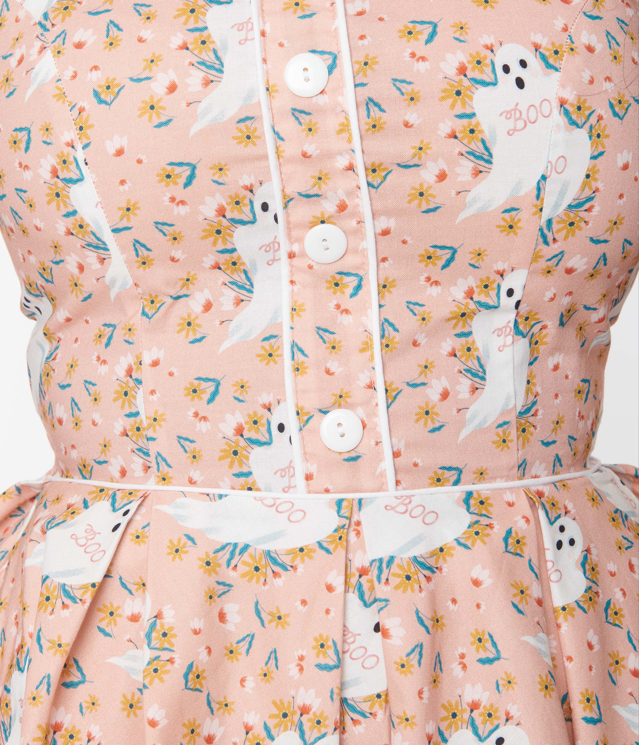 Retrolicious Pink & Ghost Print Elizabeth Swing Dress