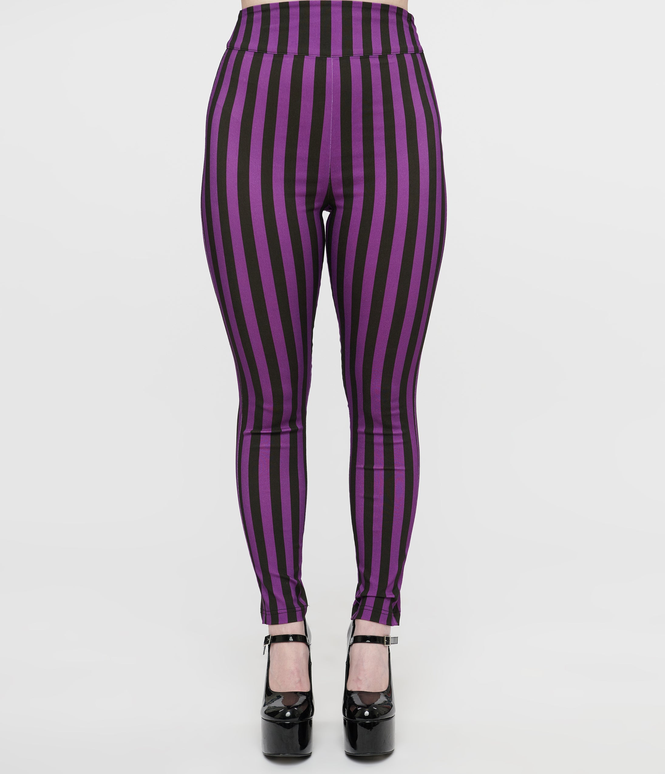 Unique Vintage 1960s Black & Purple Stripe High Waist Cigarette Pants