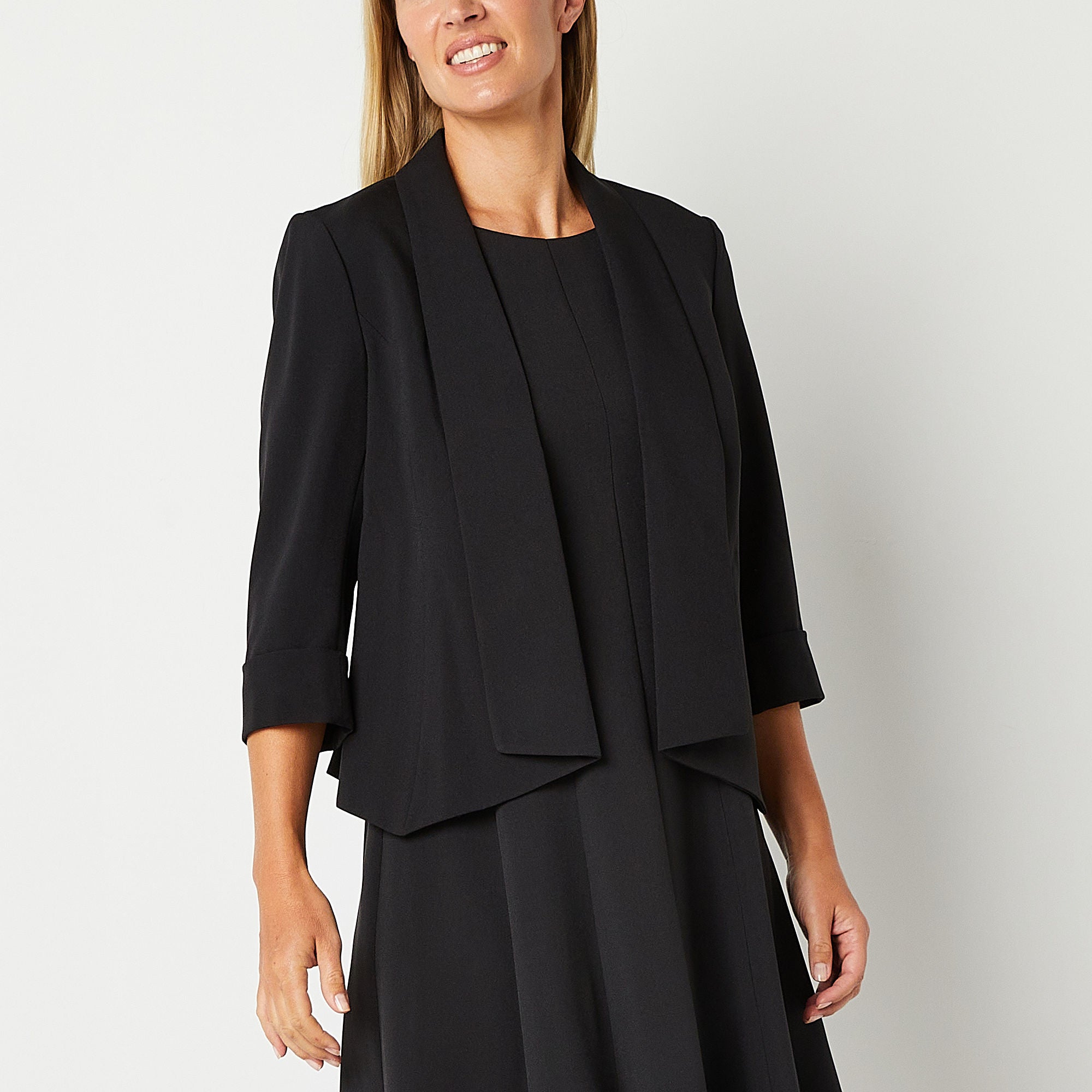 Evan Picone Womens Crepe Jacket, Black