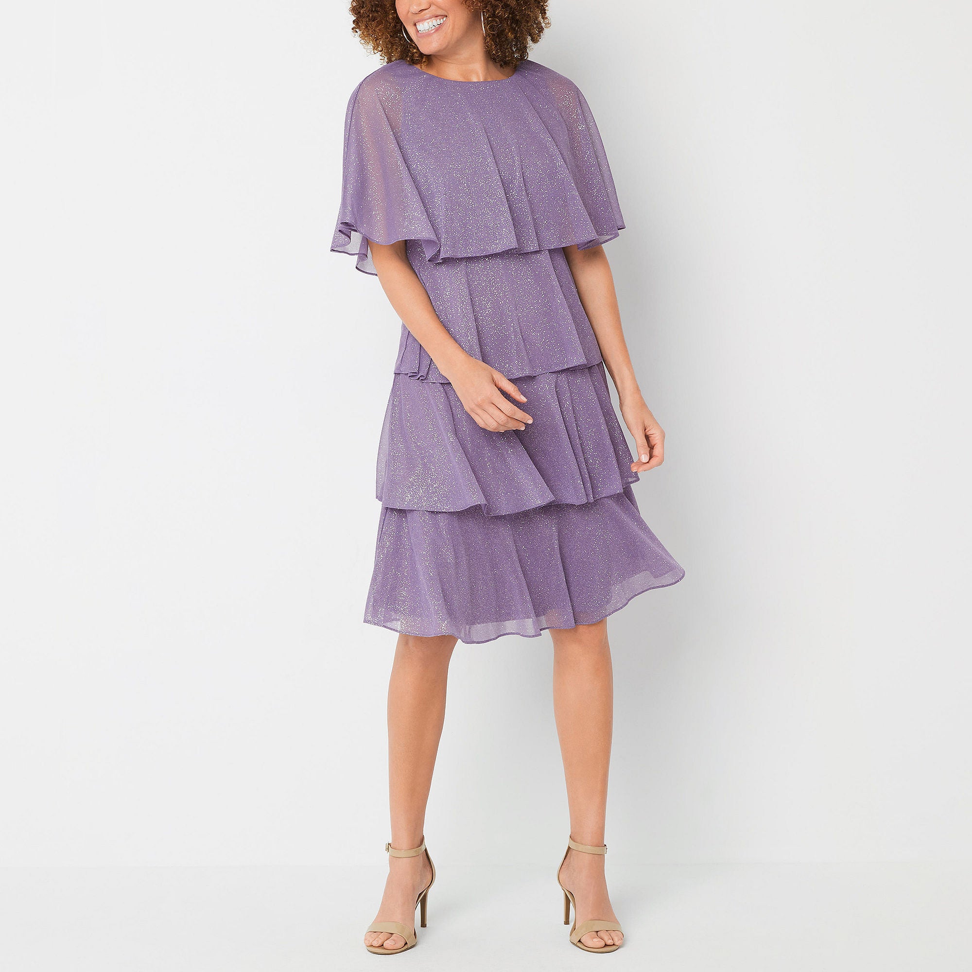 Danny & Nicole Glitter Short Sleeve Shift Dress - AMETHYST 12